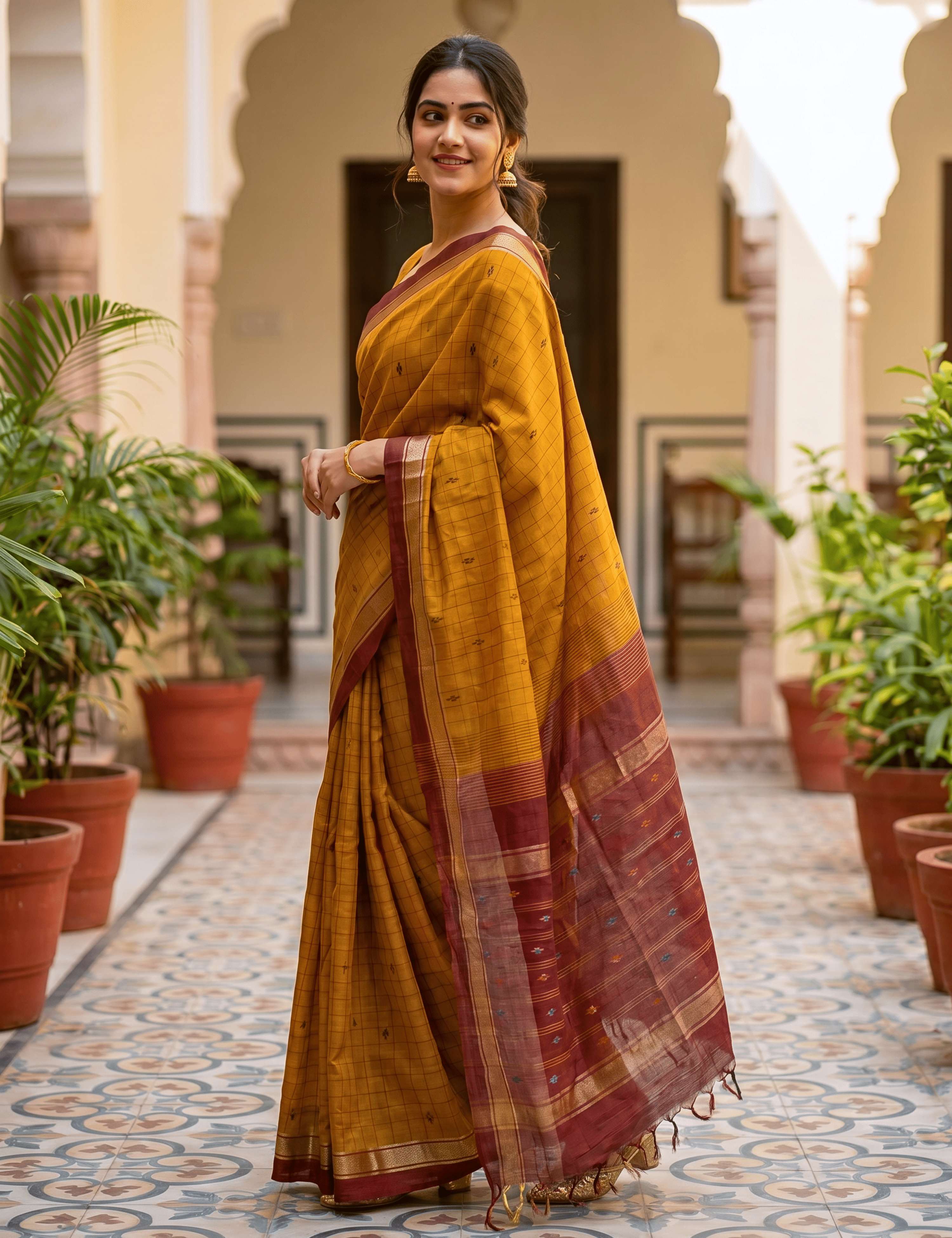 Dhara Mustard Negamam Cotton Saree