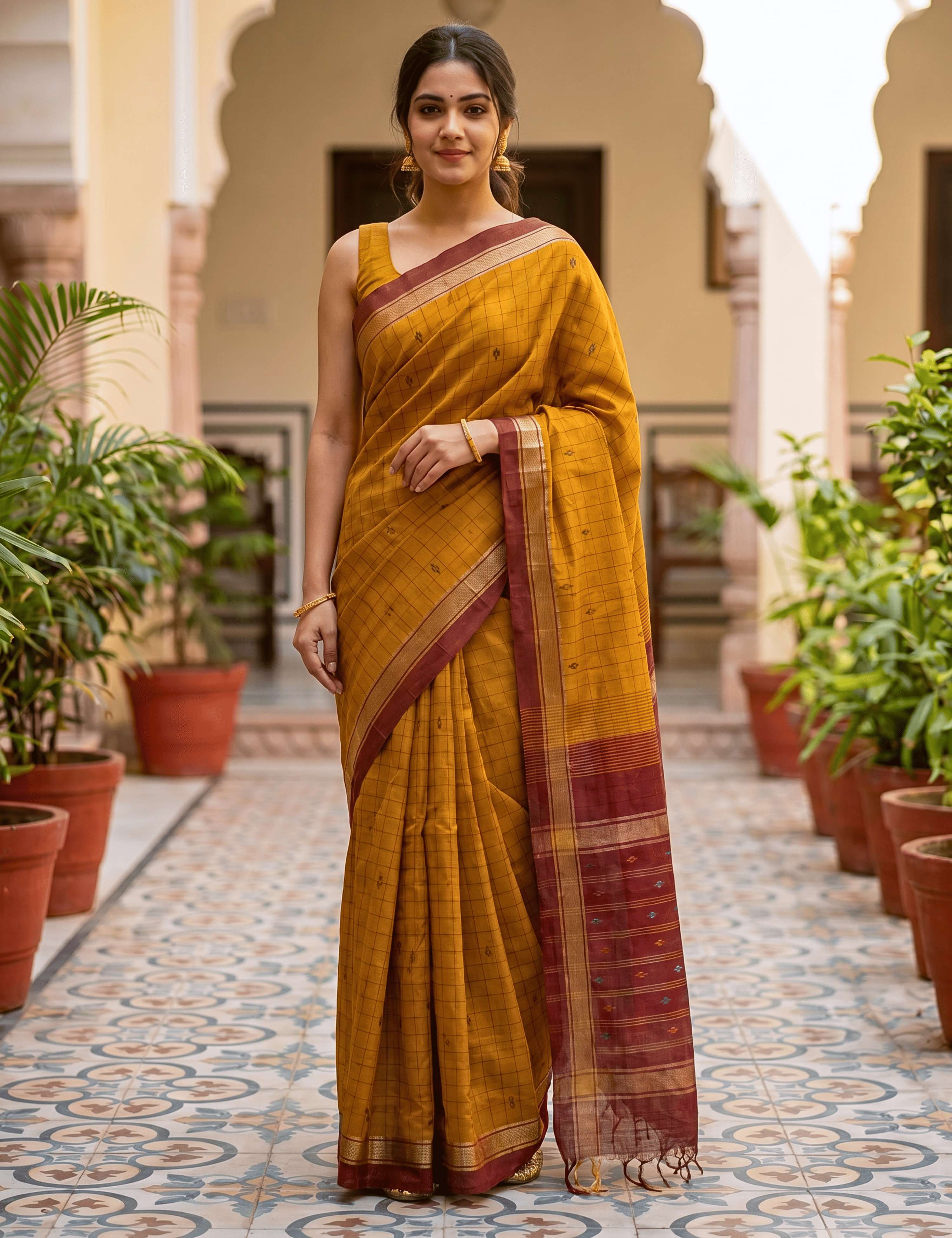 Dhara Mustard Negamam Cotton Saree