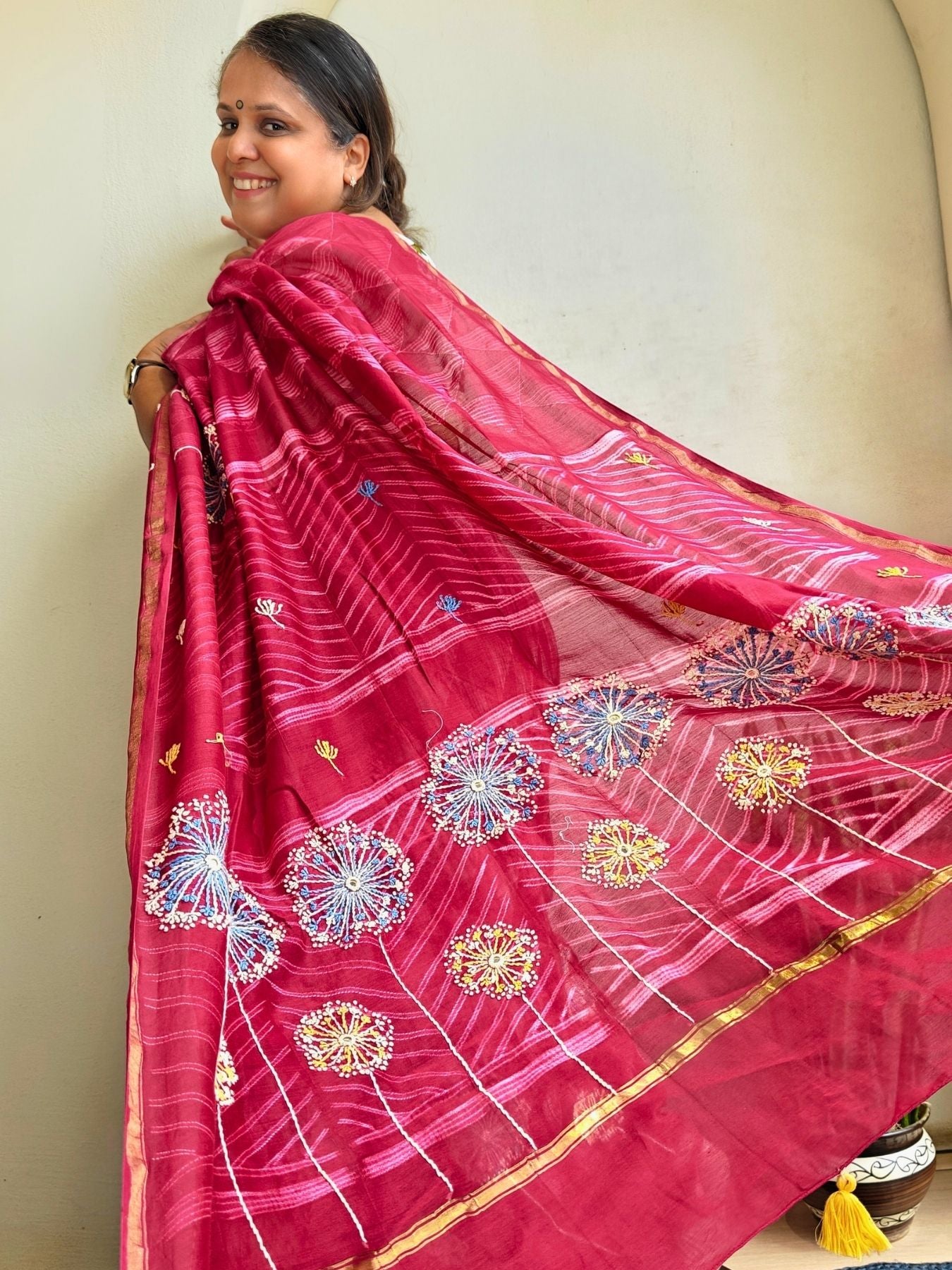 Singhaparni Crimson Shibori with Embroidery Saree