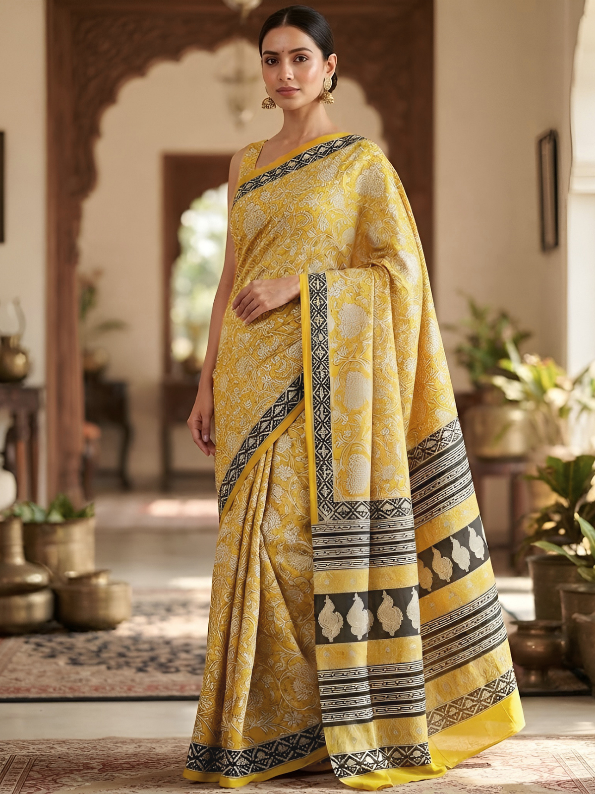 Maithili Yellow Bagru Saree