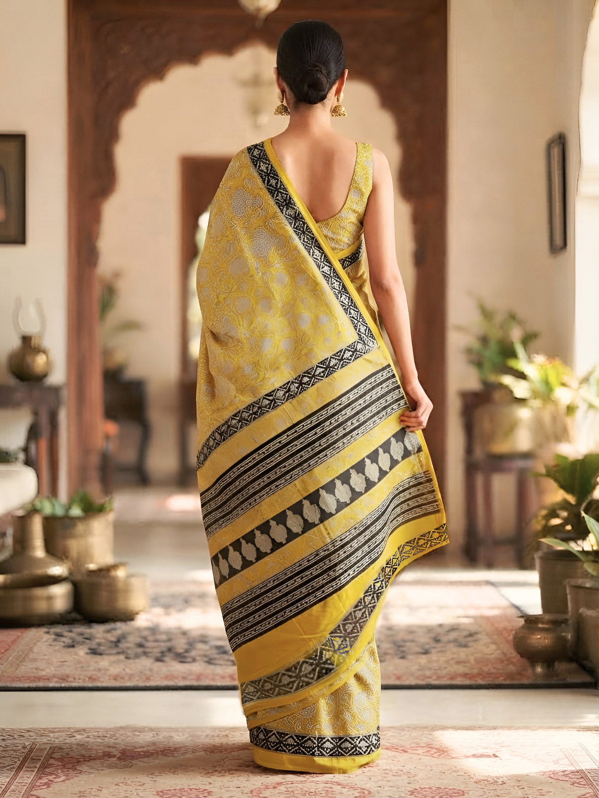 Maithili Yellow Bagru Saree