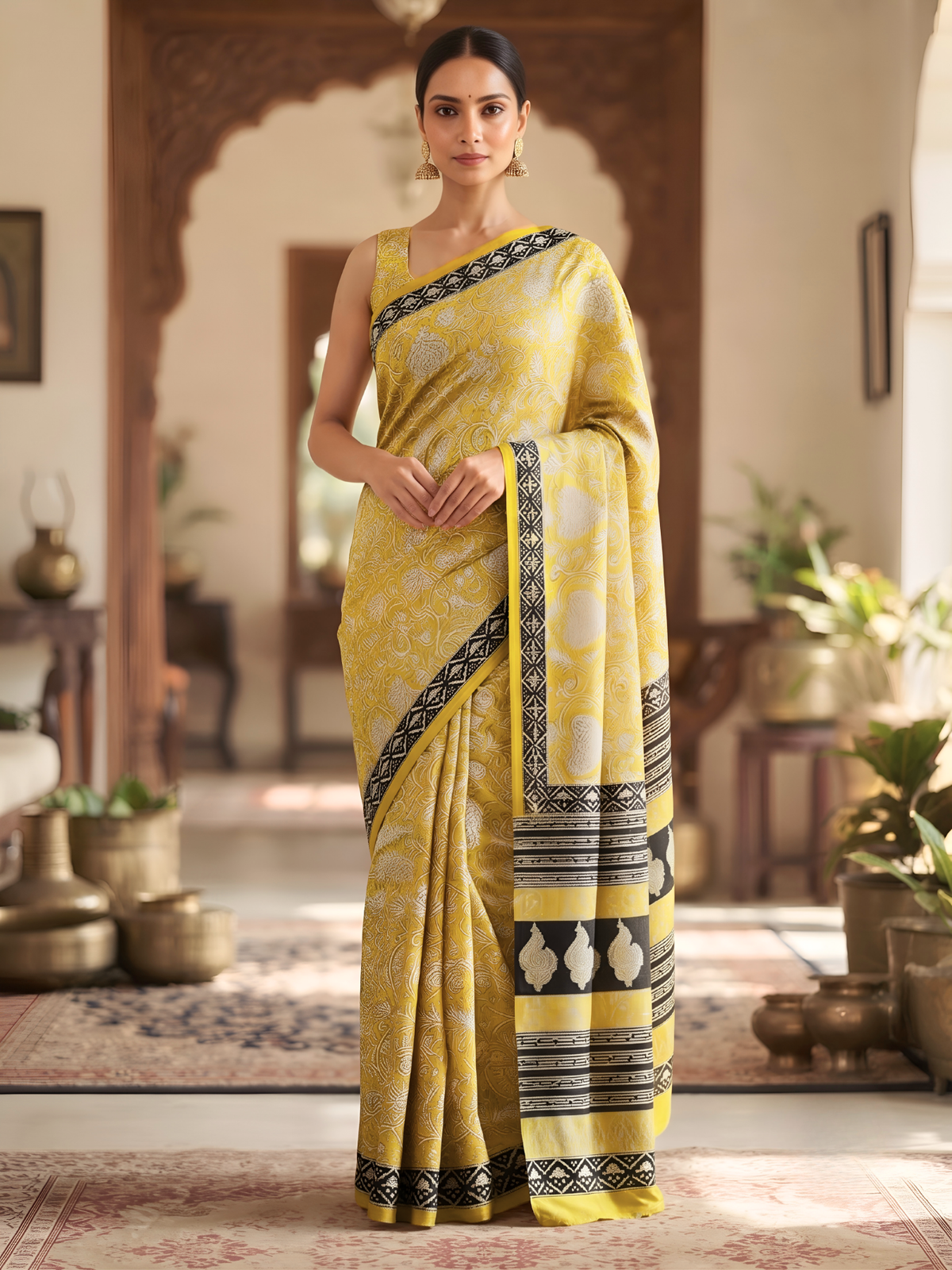 Maithili Yellow Bagru Saree