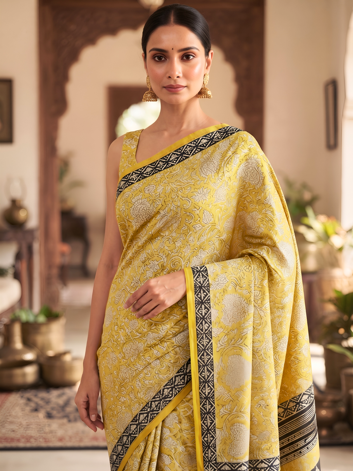 Maithili Yellow Bagru Saree