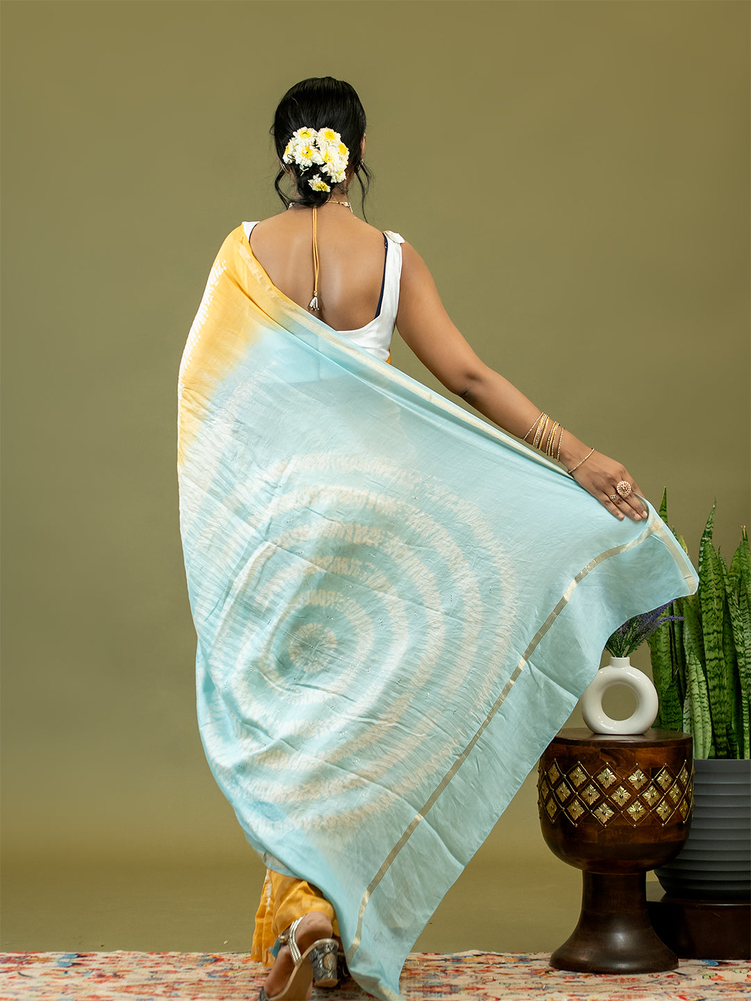 Tarang Sky Blue Shibori Saree