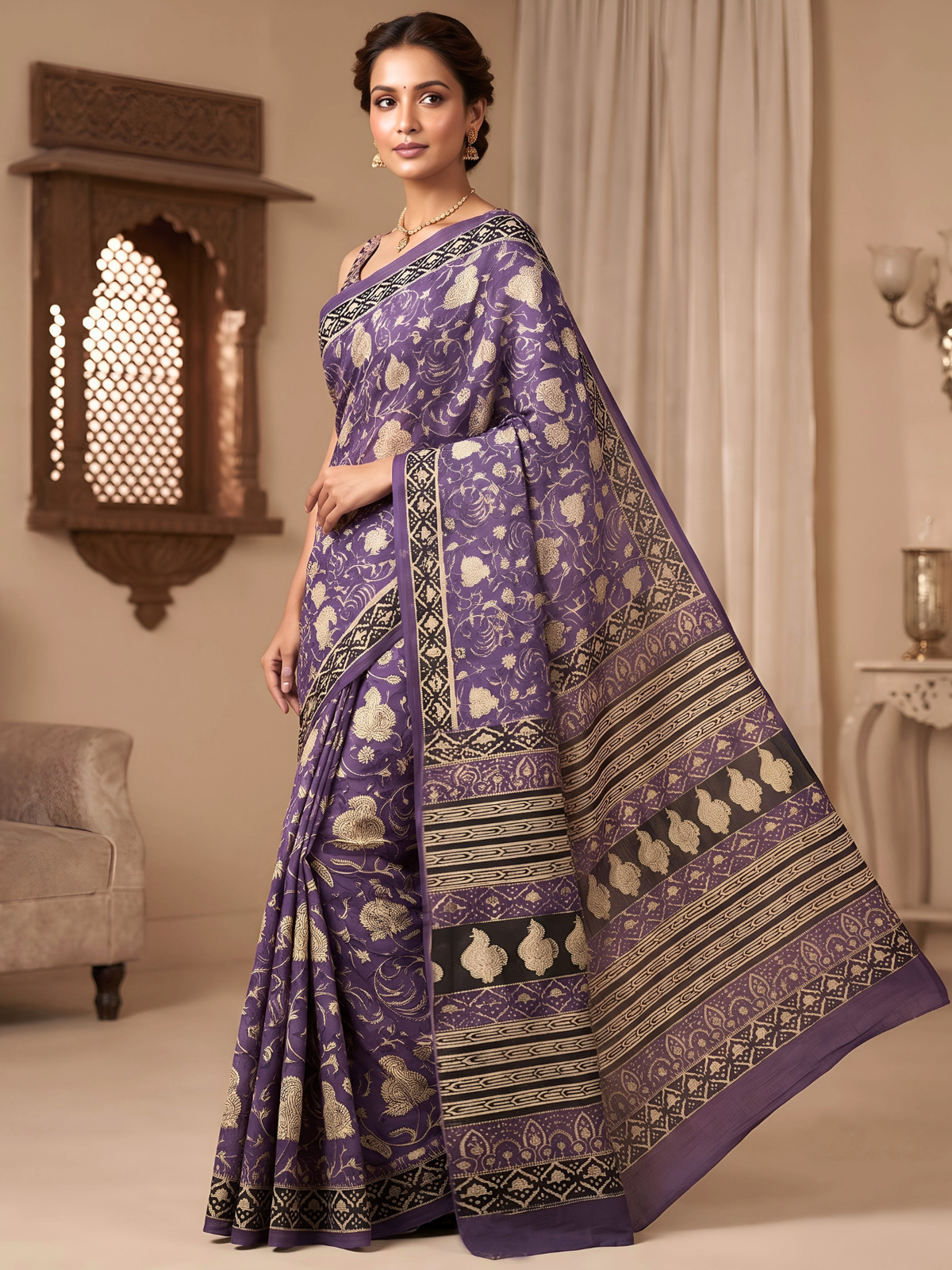 Maithili Purple Bagru Saree