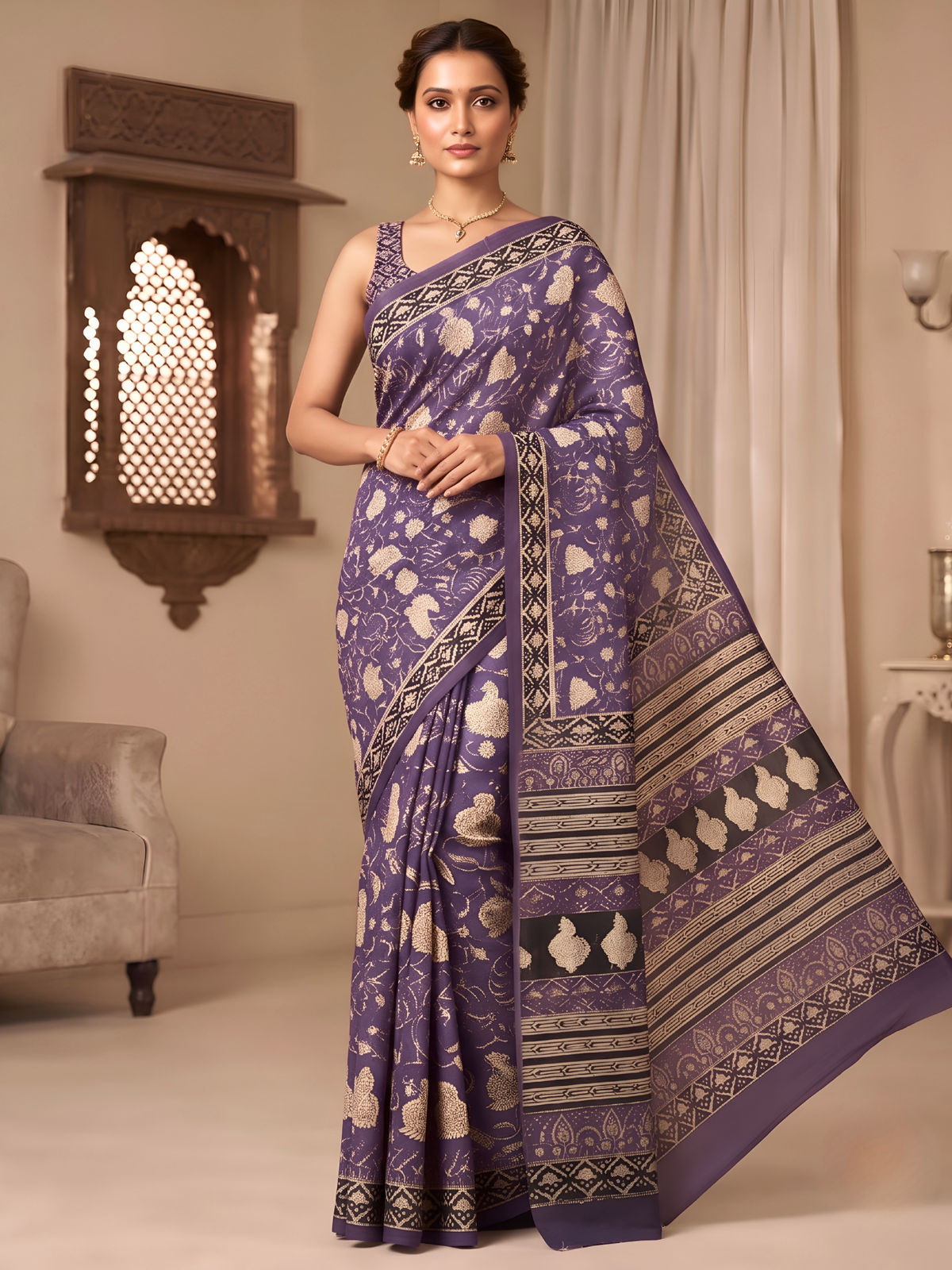 Maithili Purple Bagru Saree