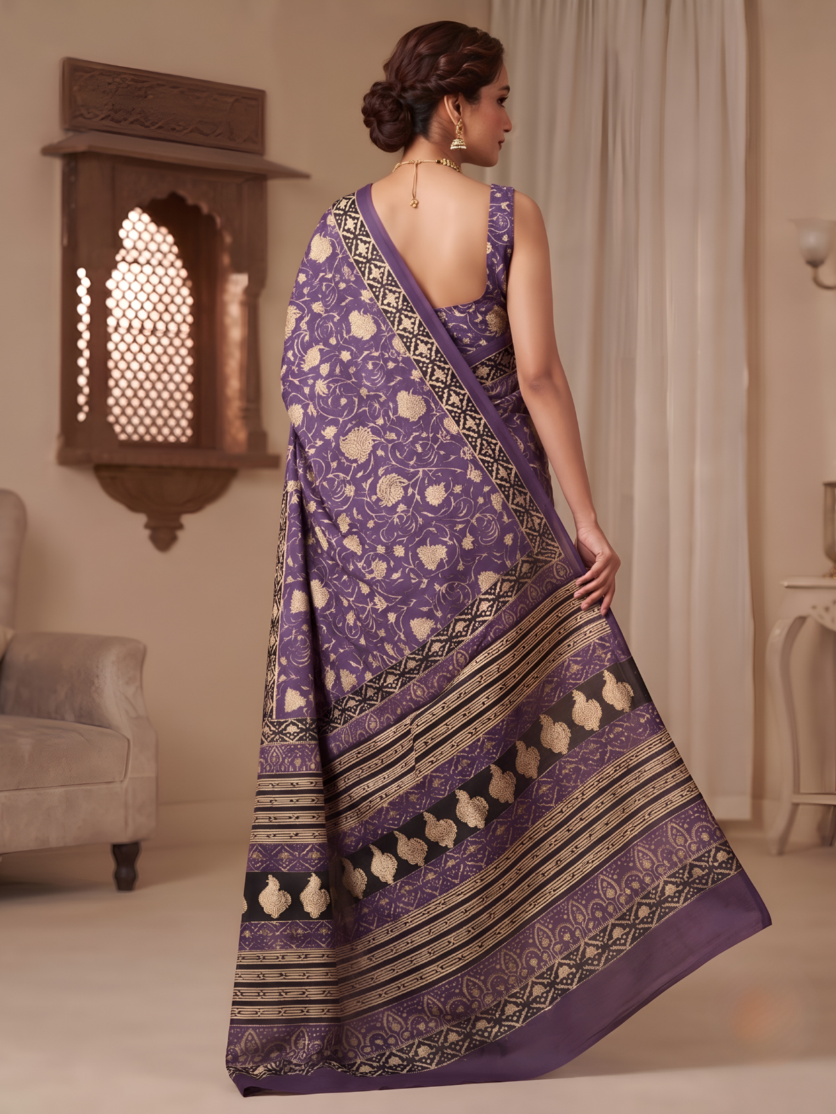 Maithili Purple Bagru Saree