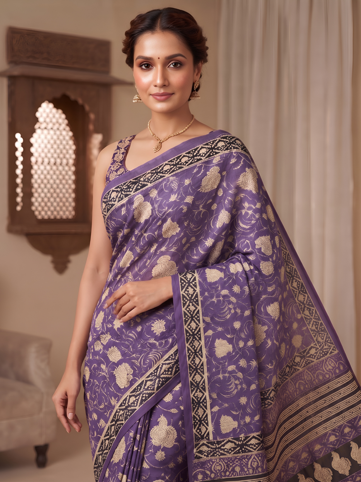 Maithili Purple Bagru Saree