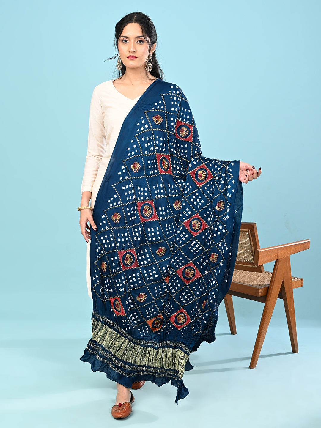 Gajgamini Teal Bandhini Dupatta