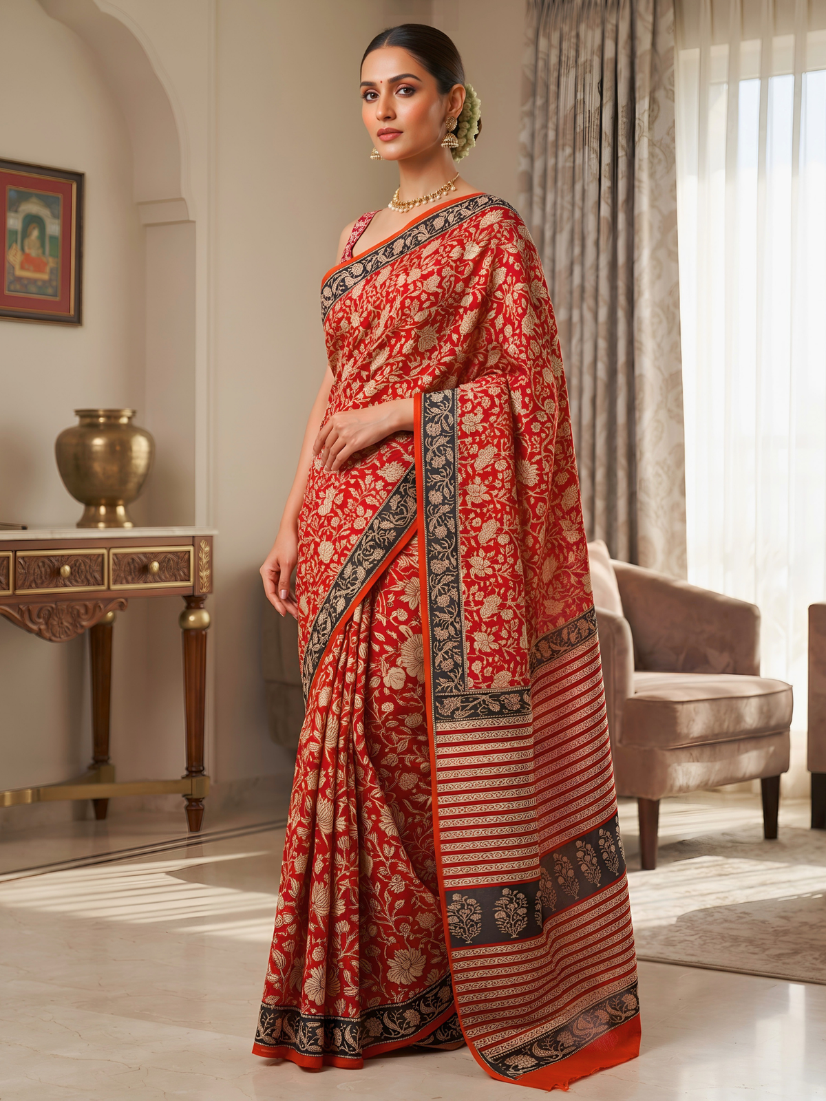 Vaishali Maroon Bagru Saree