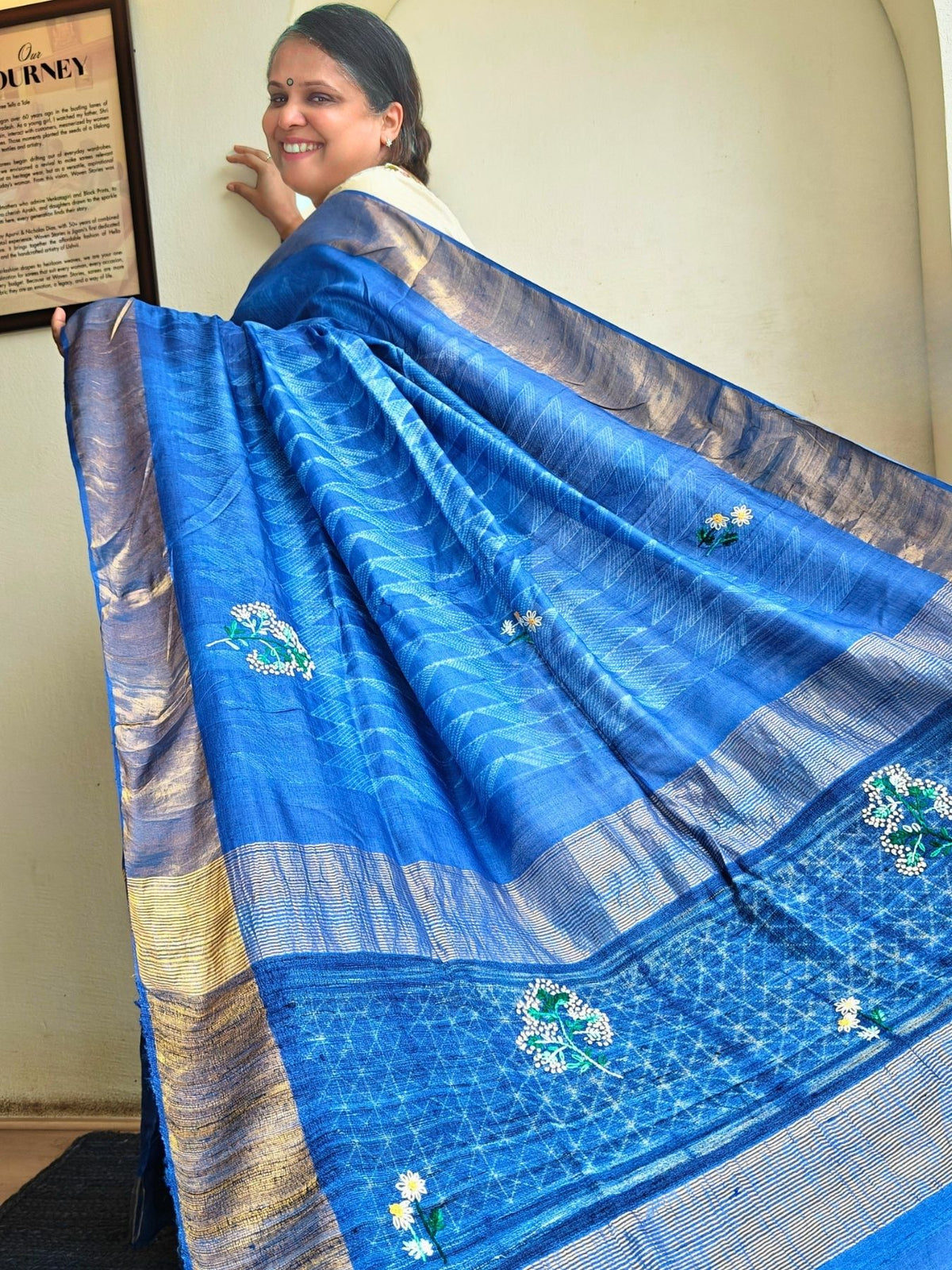 Singhaparni Blue Shibori with Embroidery Saree