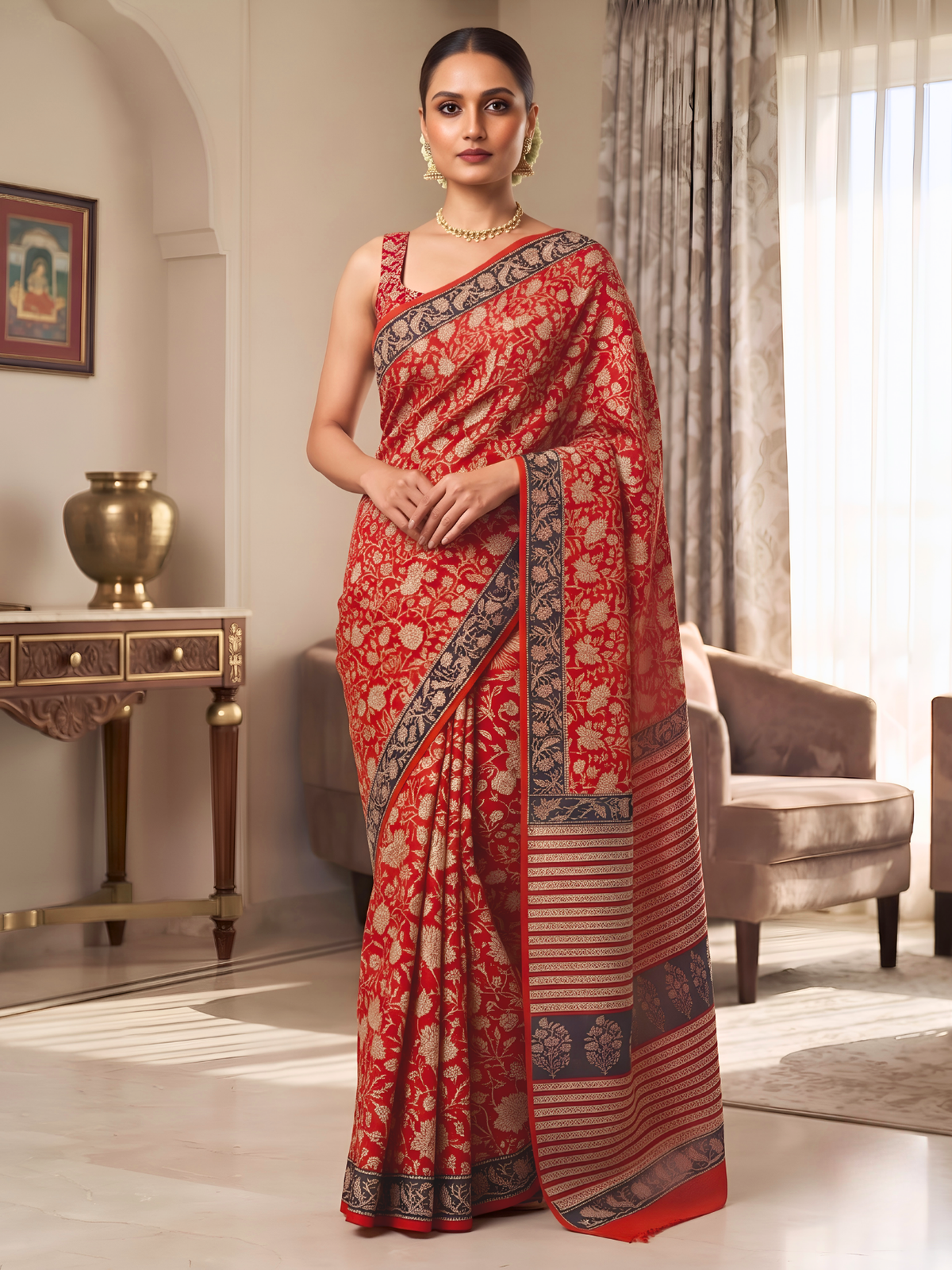 Vaishali Maroon Bagru Saree