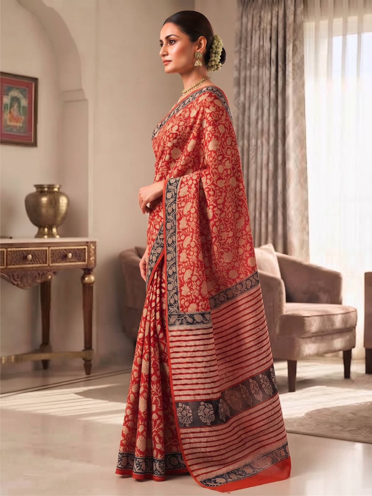 Vaishali Maroon Bagru Saree