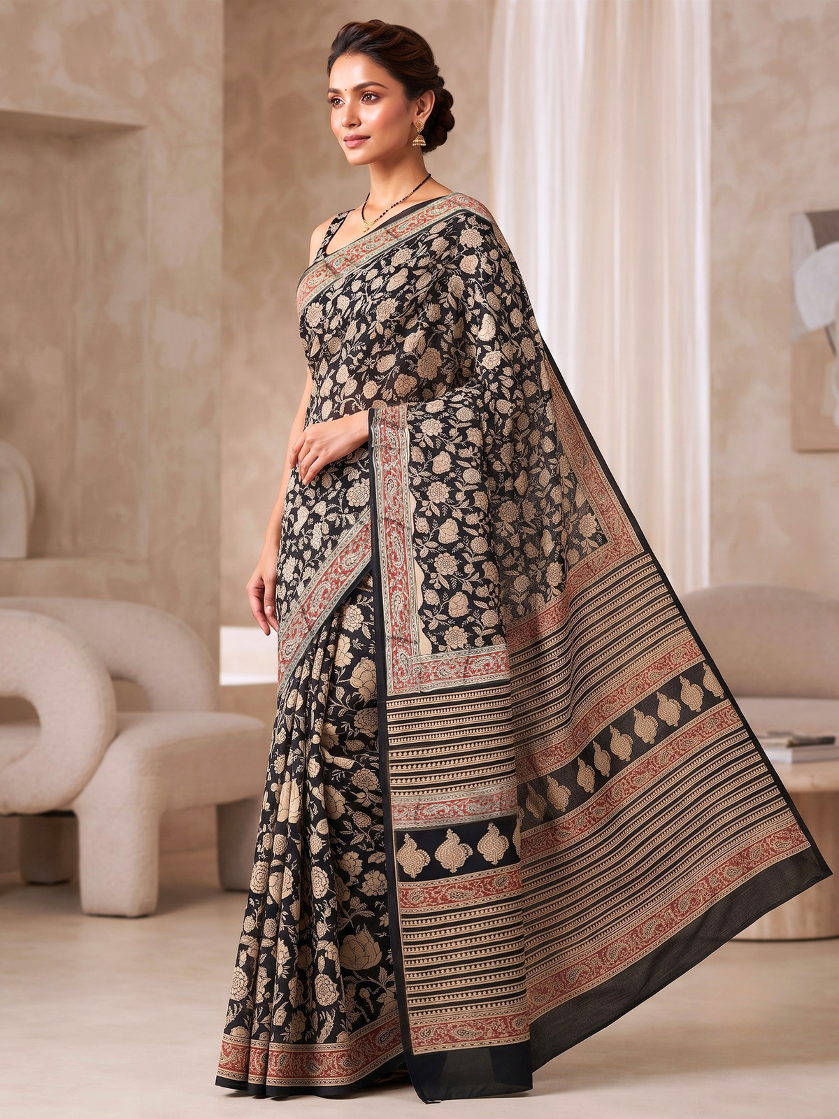 Vaishali Black Bagru Saree