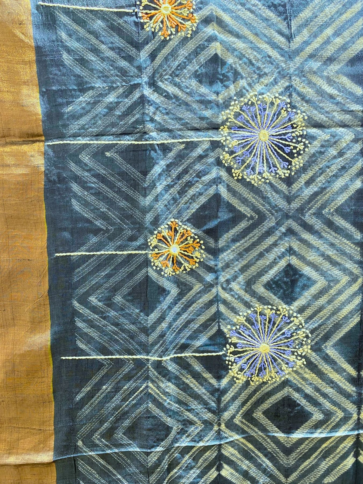 Singhaparni Grey Shibori with Embroidery Saree