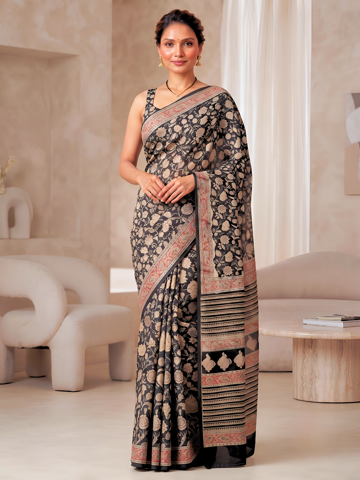 Vaishali Black Bagru Saree