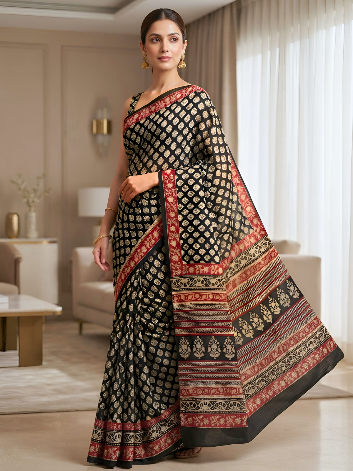 Prayaga Black Bagru Saree