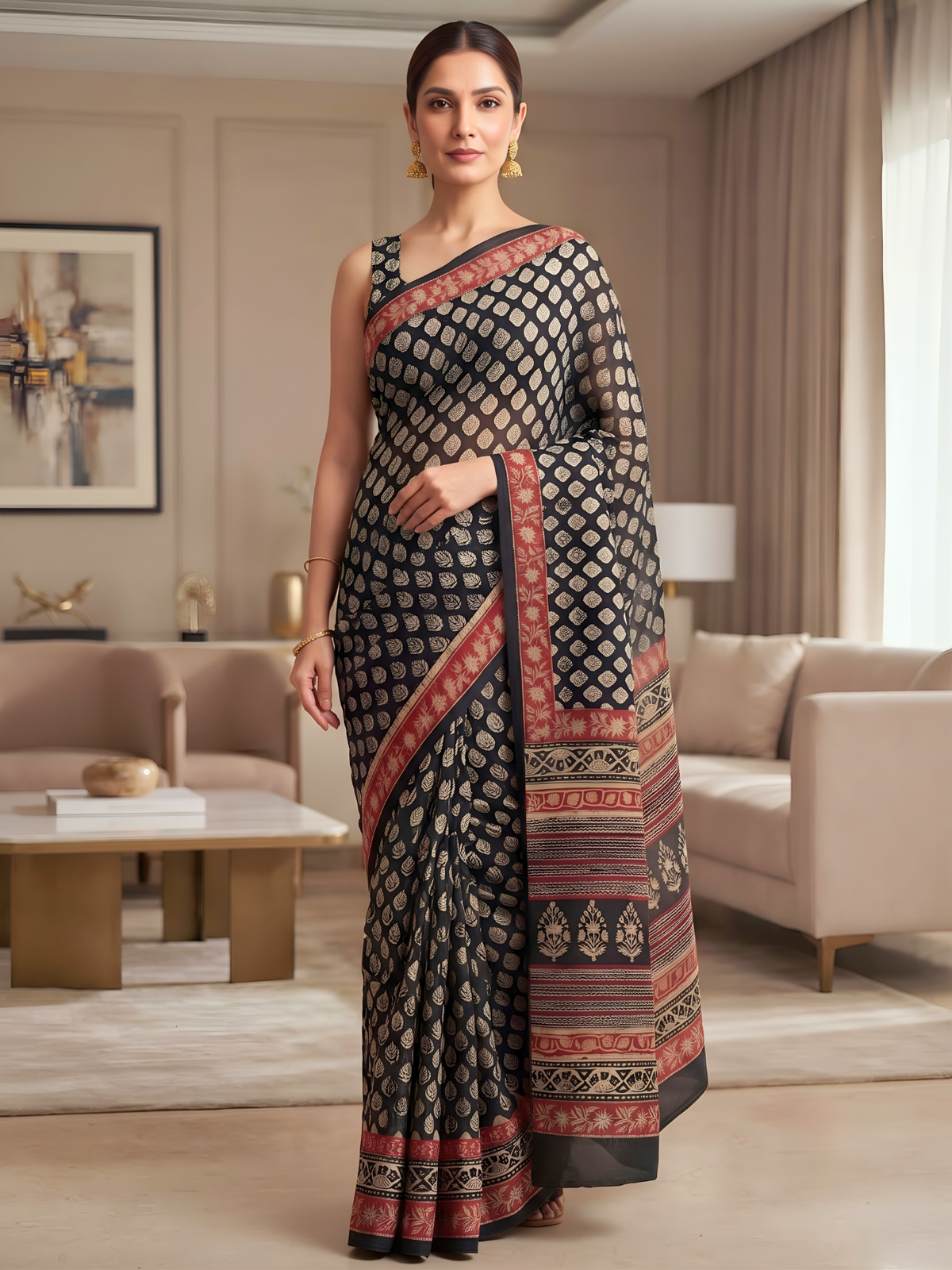 Prayaga Black Bagru Saree