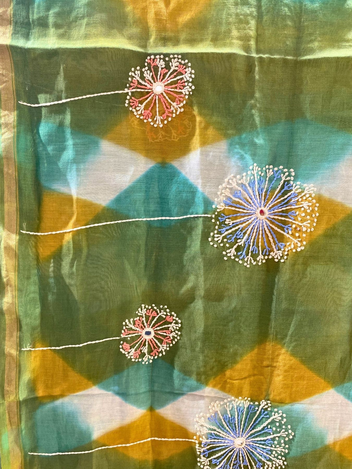 Singhaparni Multicolored Shibori with Embroidery Saree