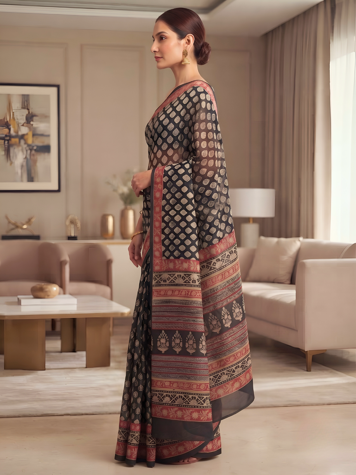 Prayaga Black Bagru Saree