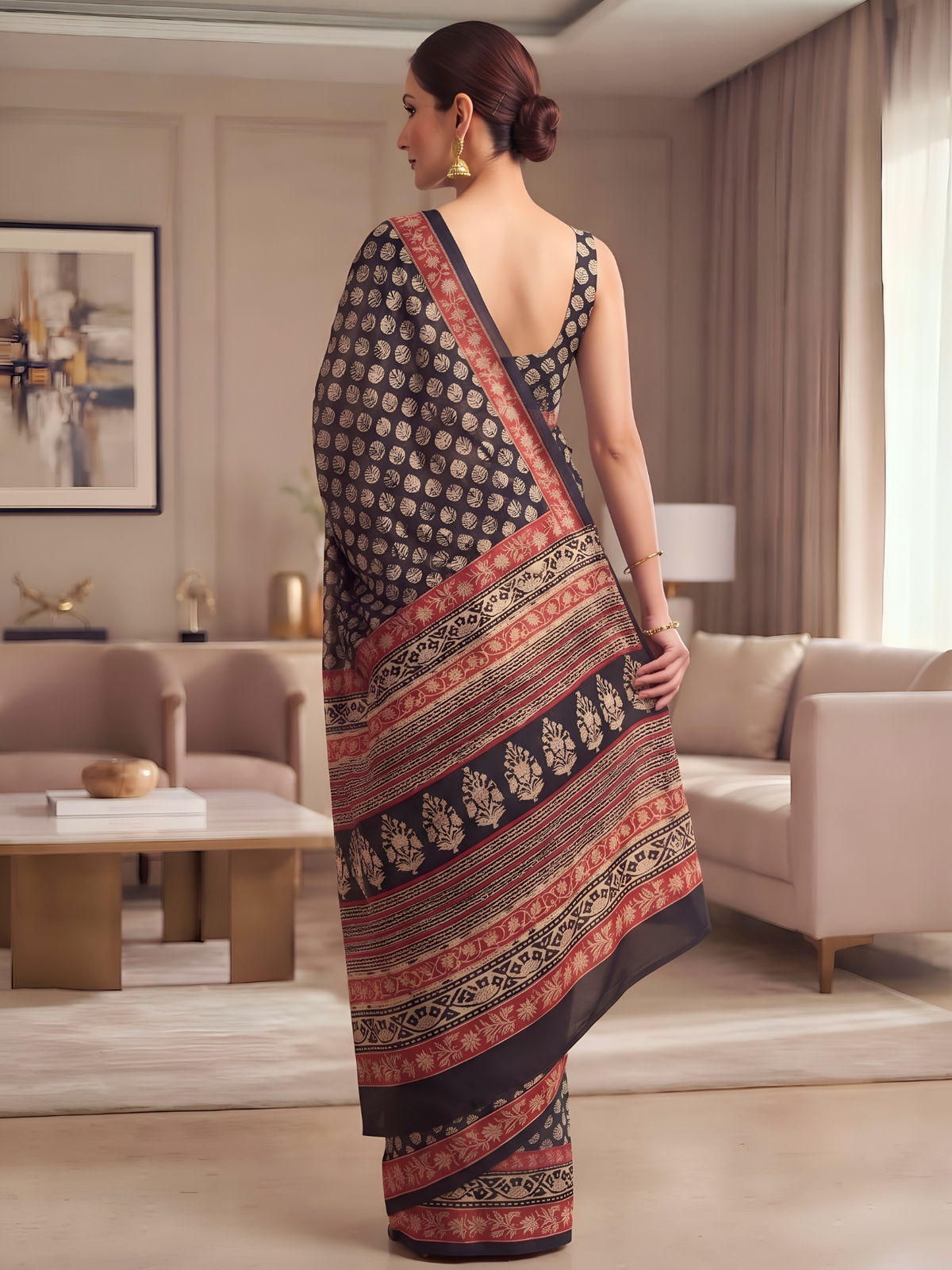 Prayaga Black Bagru Saree
