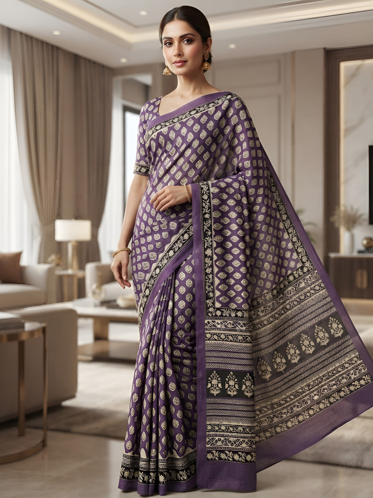 Prayaga Purple Bagru Saree