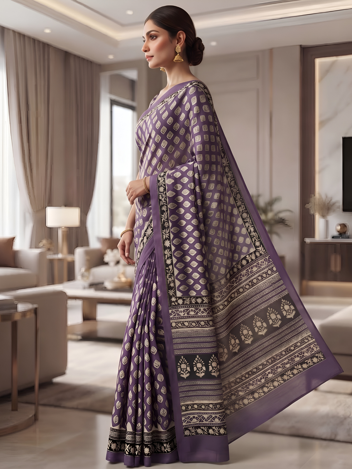 Prayaga Purple Bagru Saree