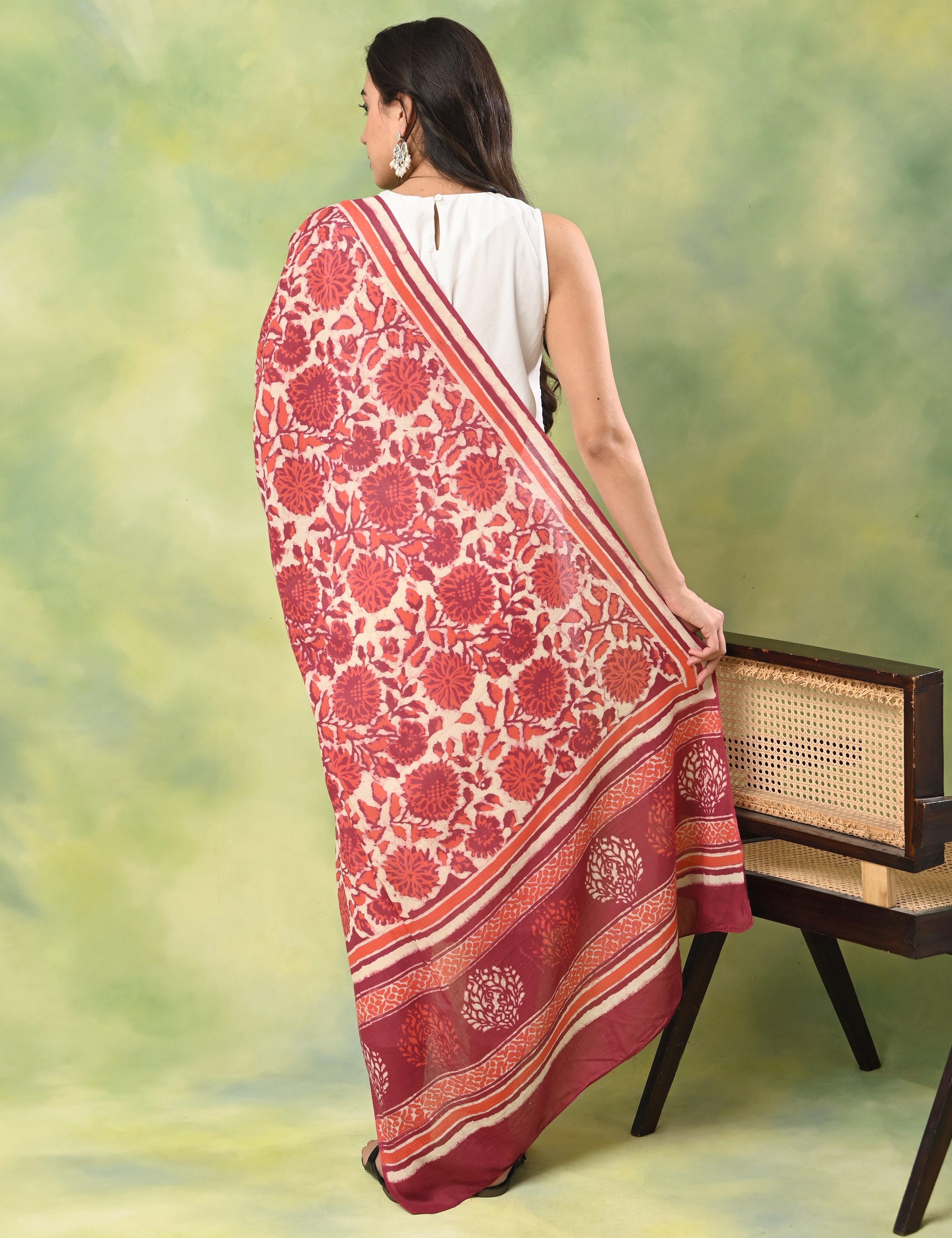 Pushkarini Magenta Dabu Print Dupatta