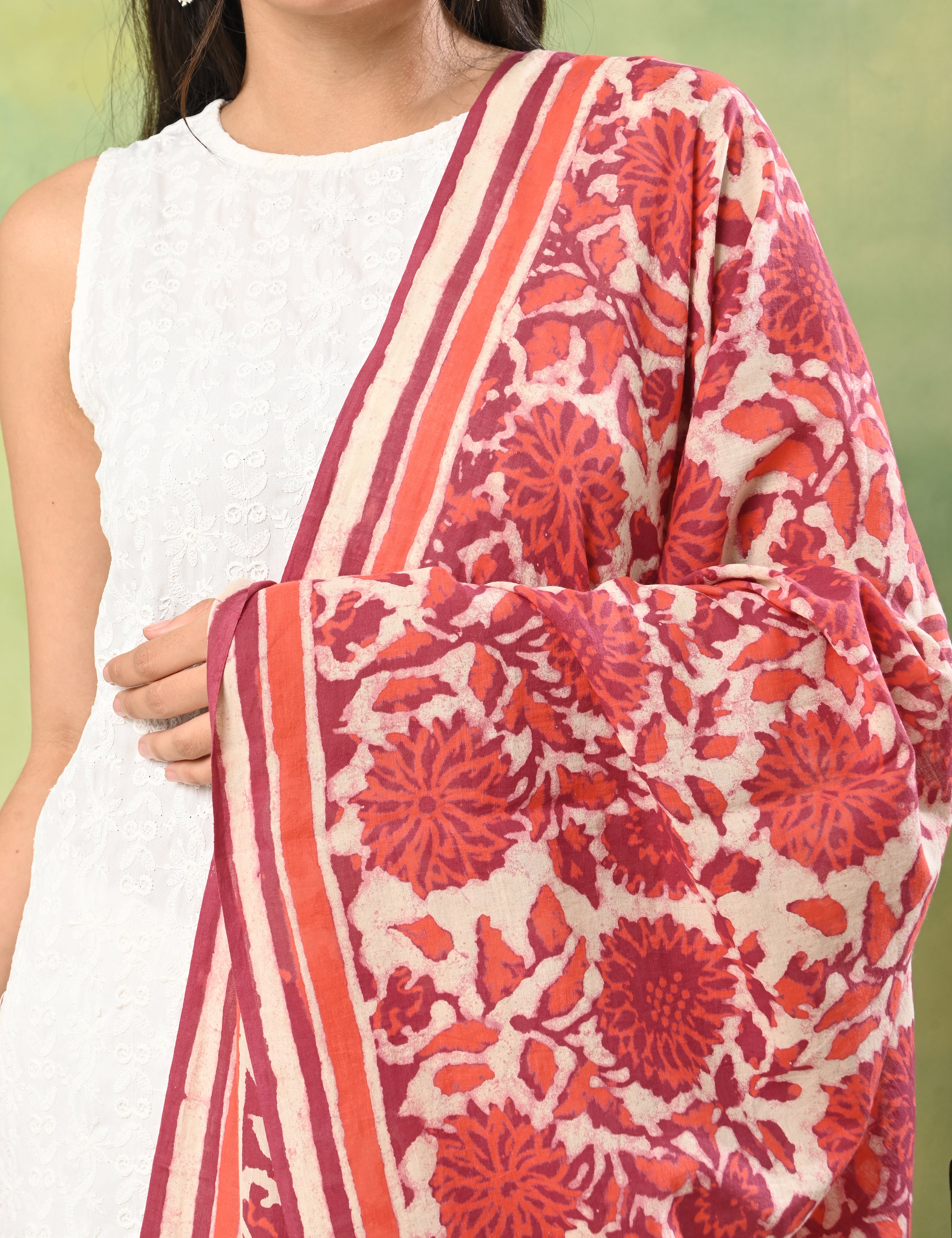 Pushkarini Magenta Dabu Print Dupatta