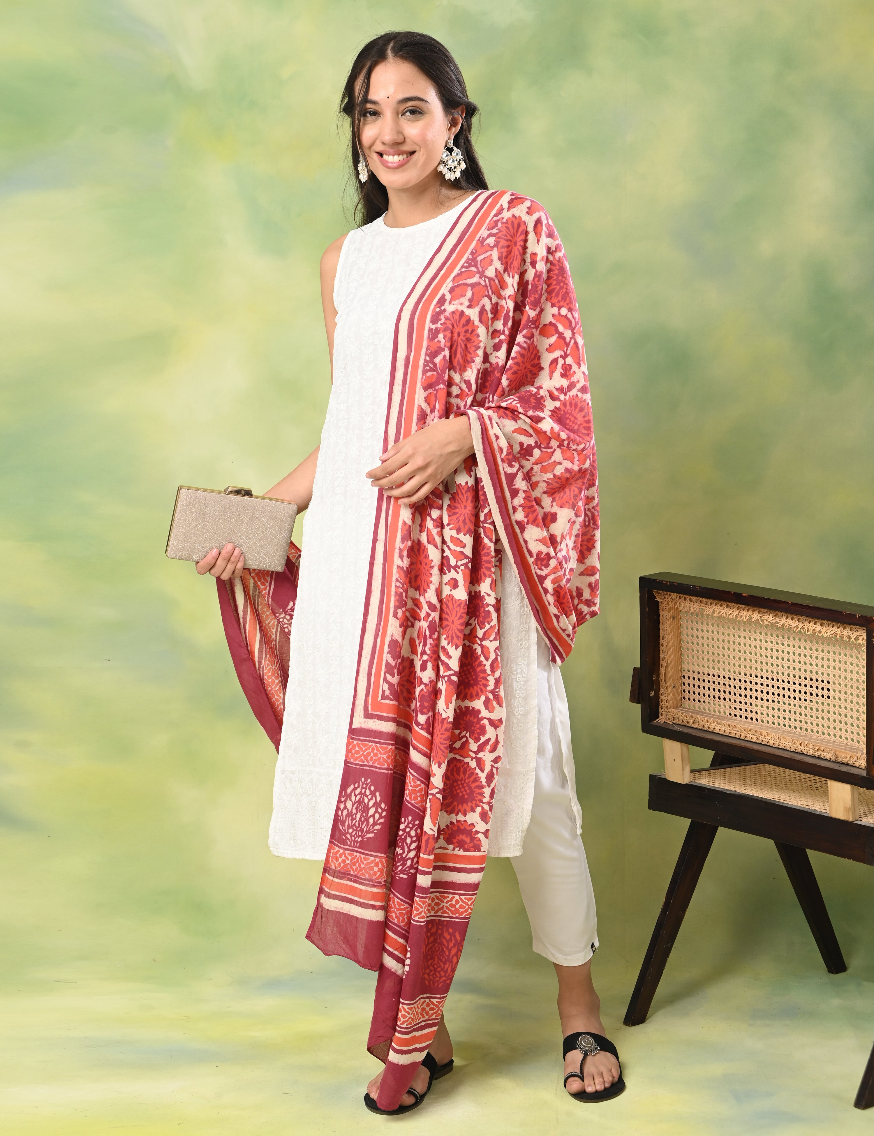 Pushkarini Magenta Dabu Print Dupatta