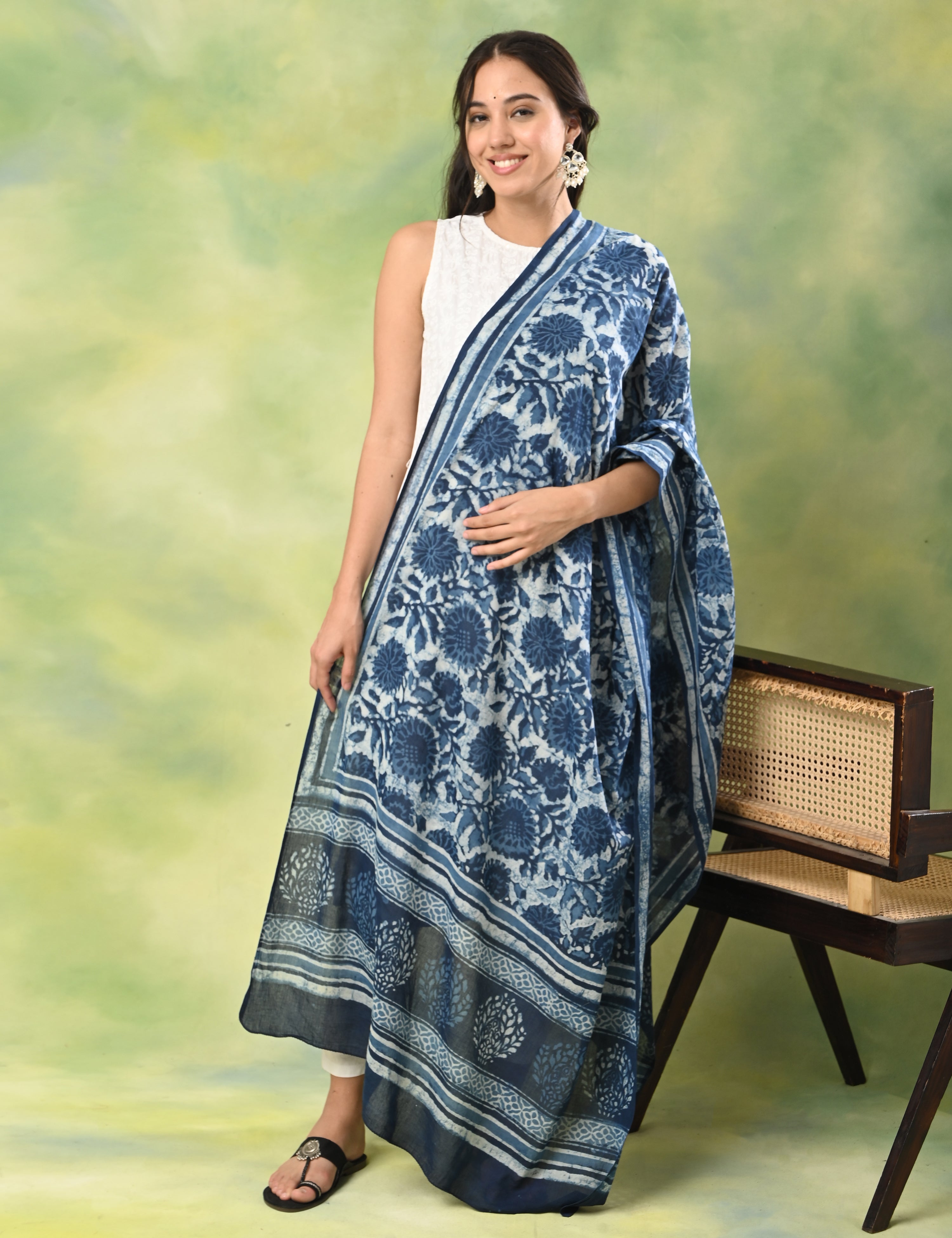 Pushkarini Indigo Dabu Print Dupatta