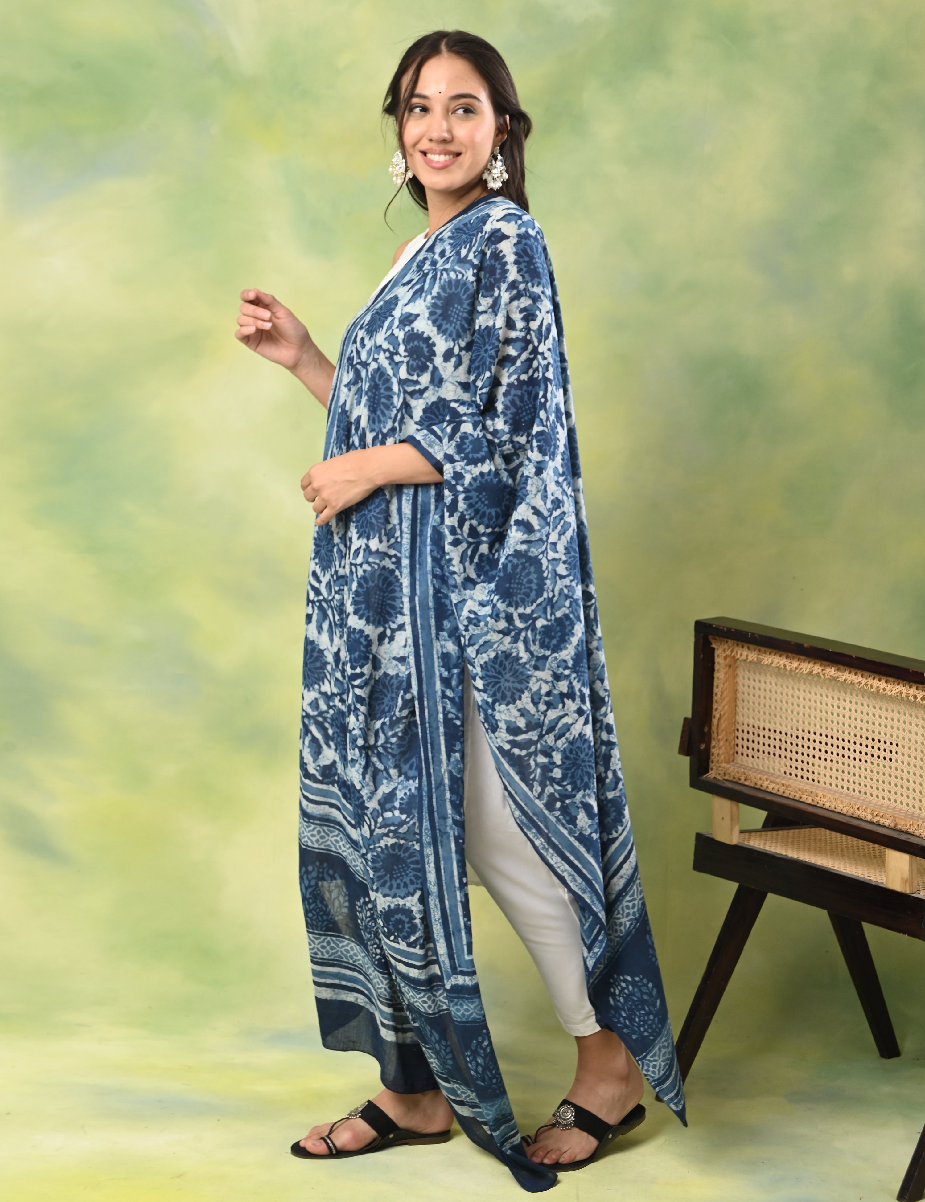 Pushkarini Indigo Dabu Print Dupatta