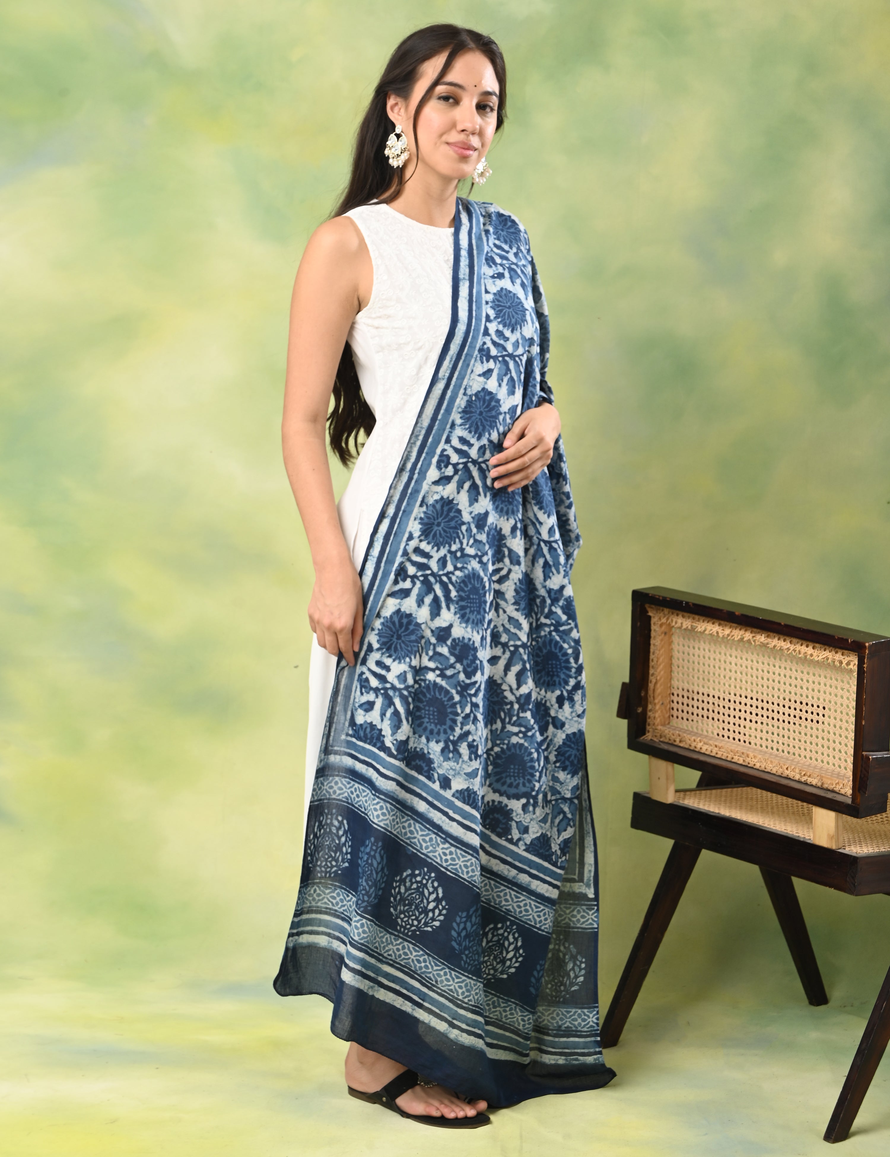 Pushkarini Indigo Dabu Print Dupatta