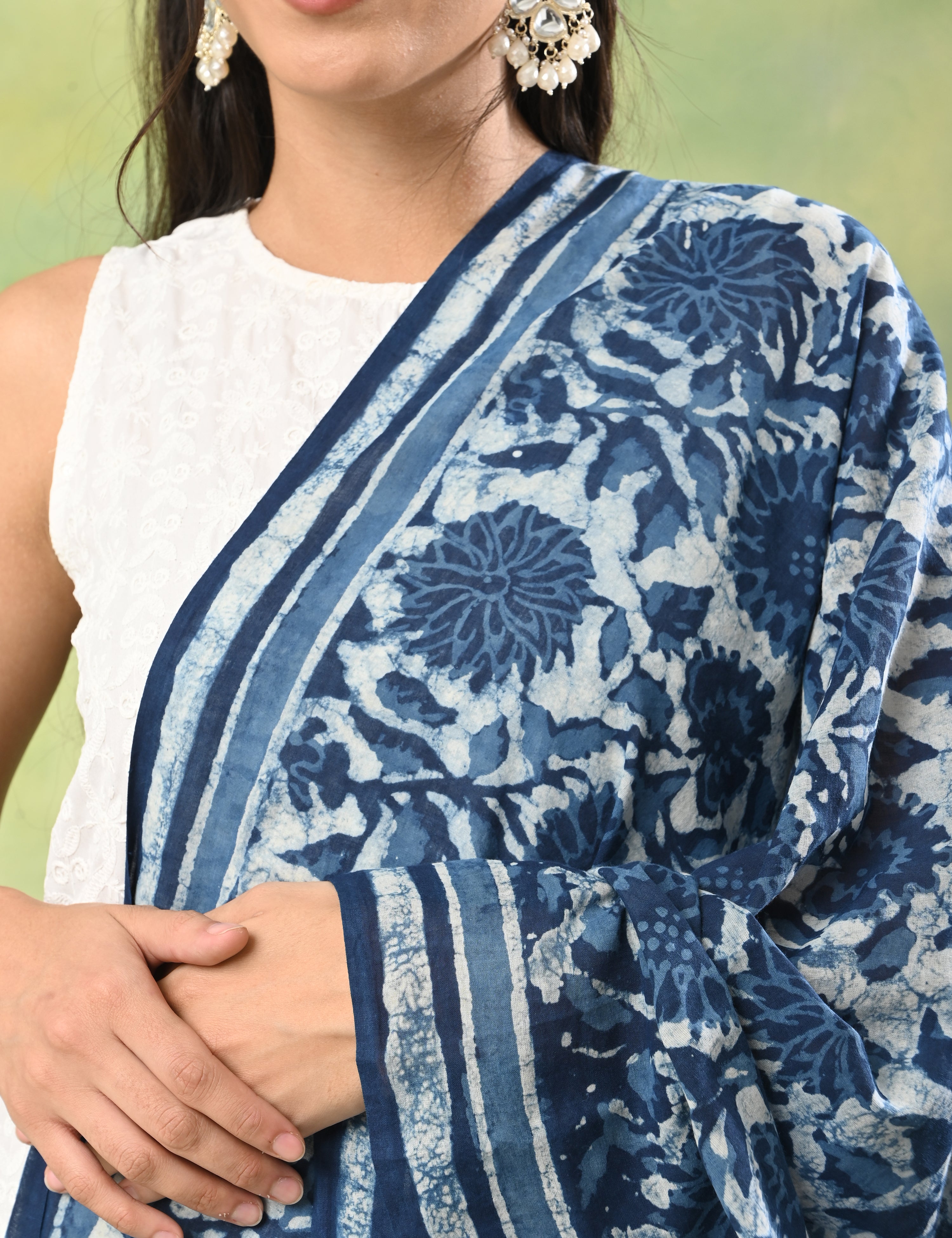 Pushkarini Indigo Dabu Print Dupatta