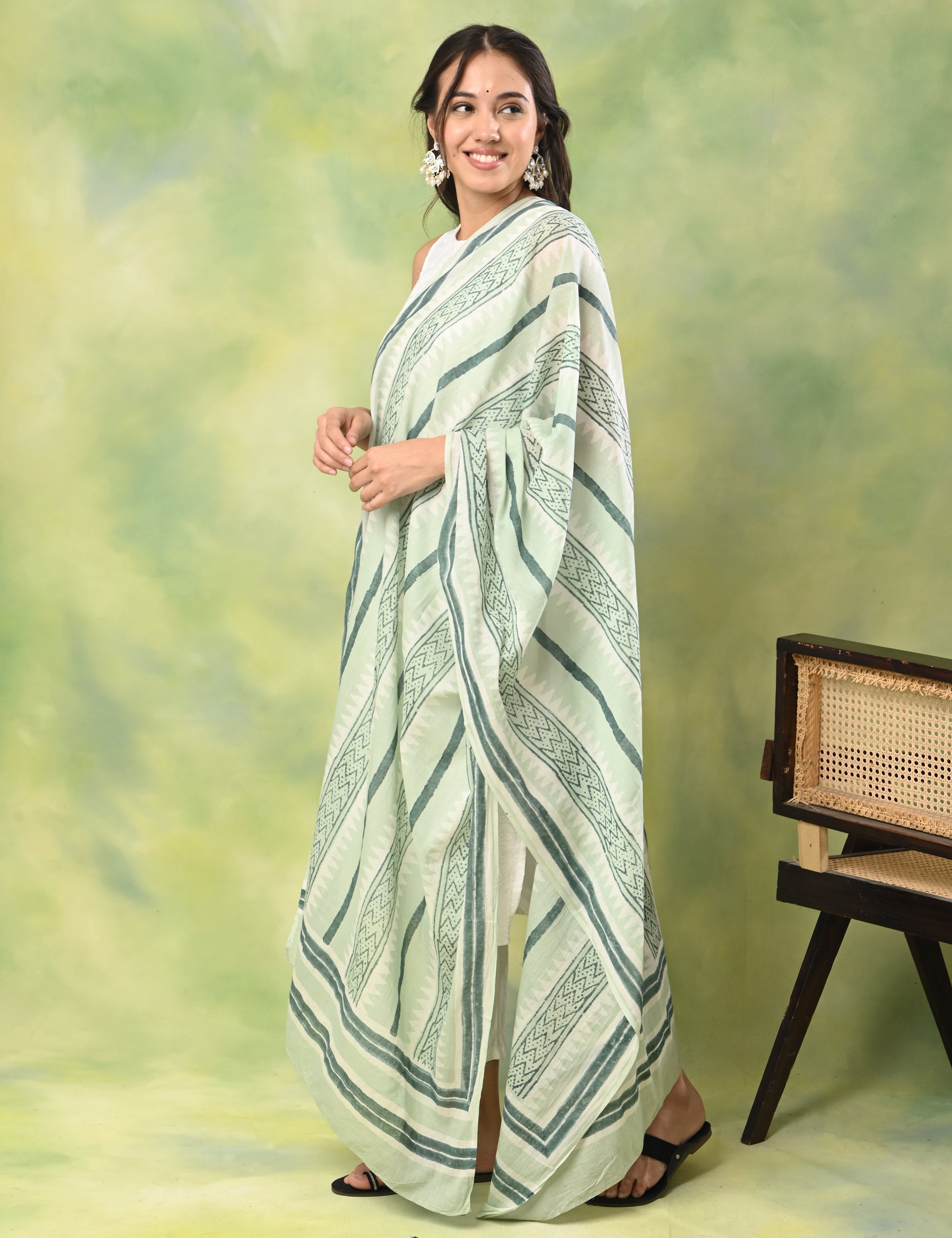 Patang Mint Bagru Dupatta
