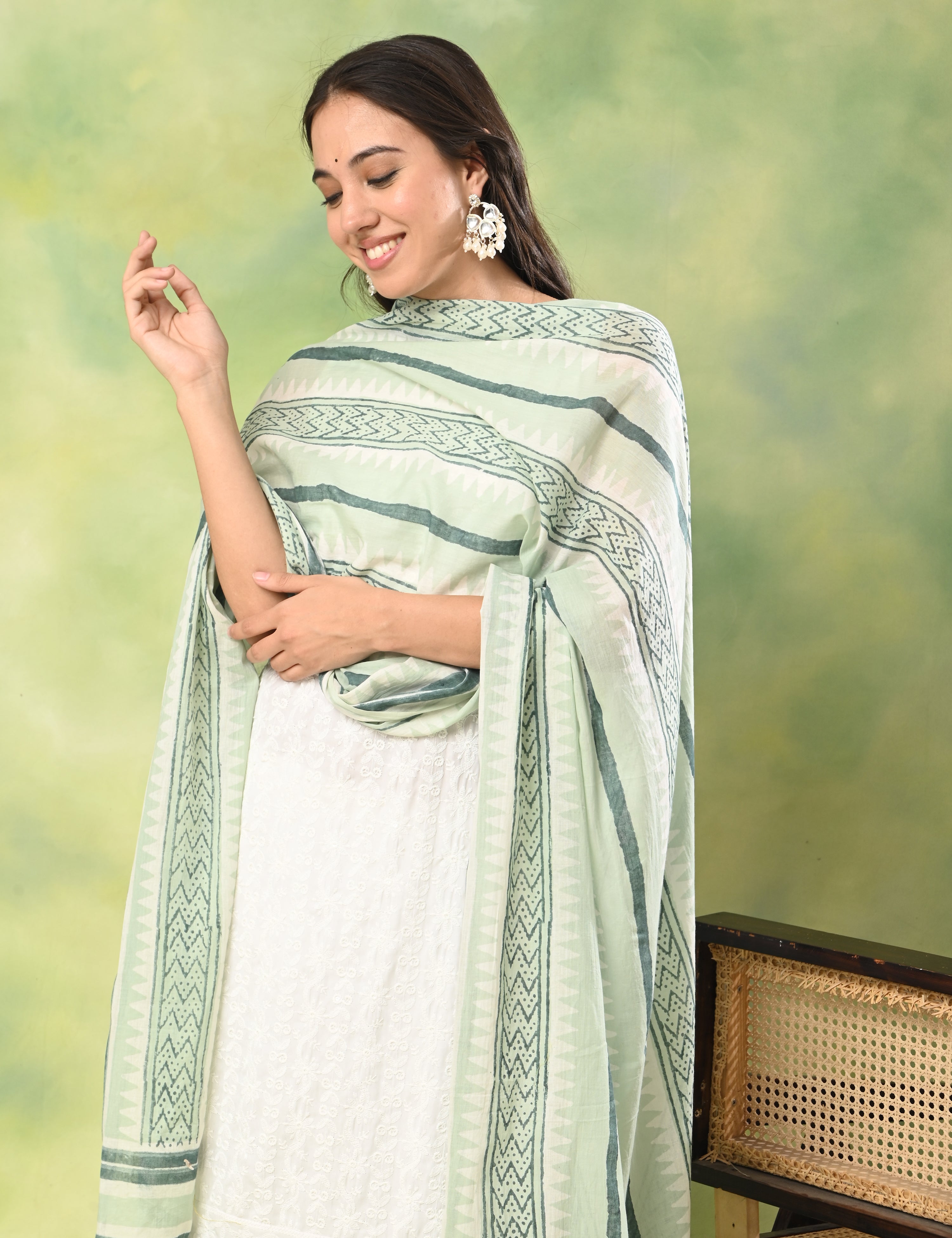 Patang Mint Bagru Dupatta