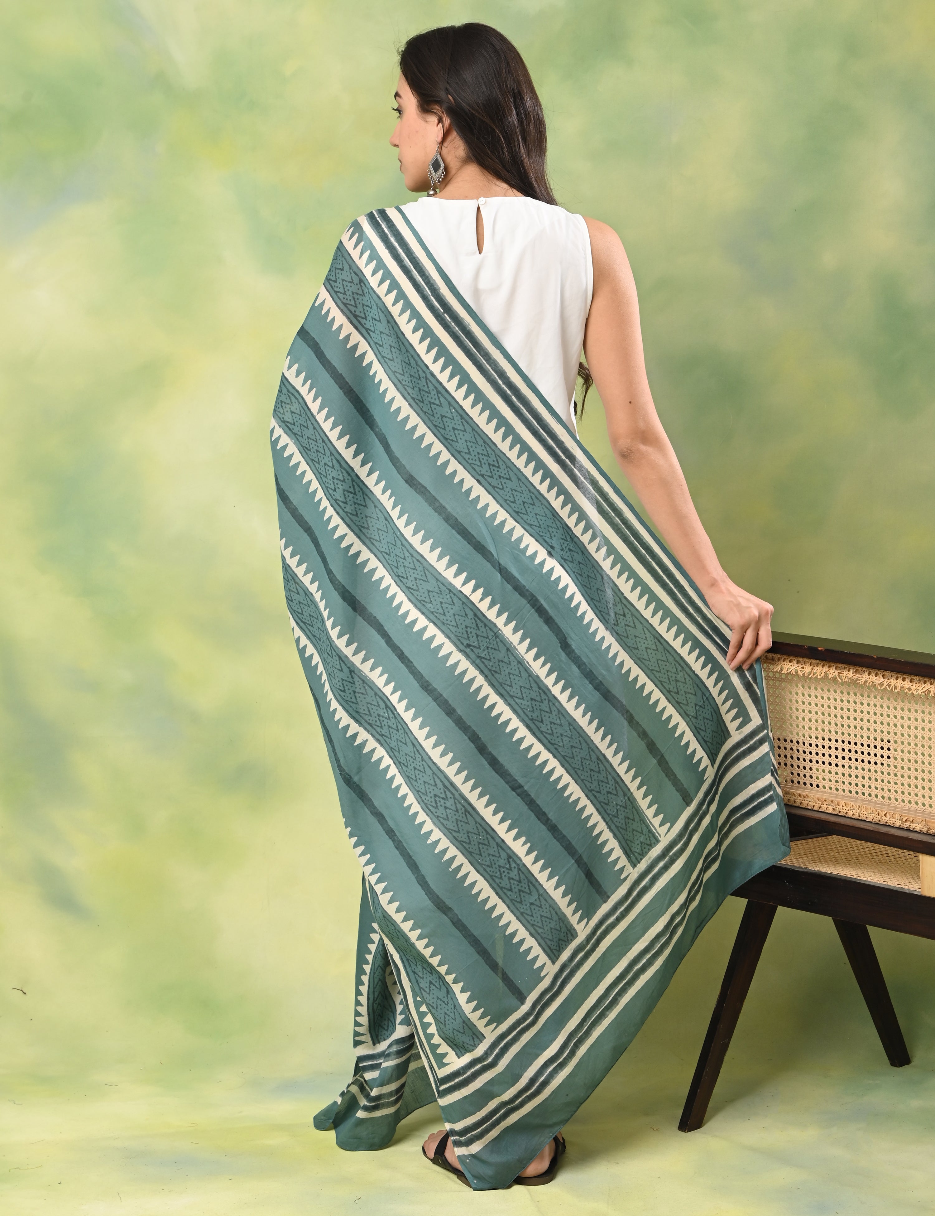 Patang Teal Bagru Dupatta