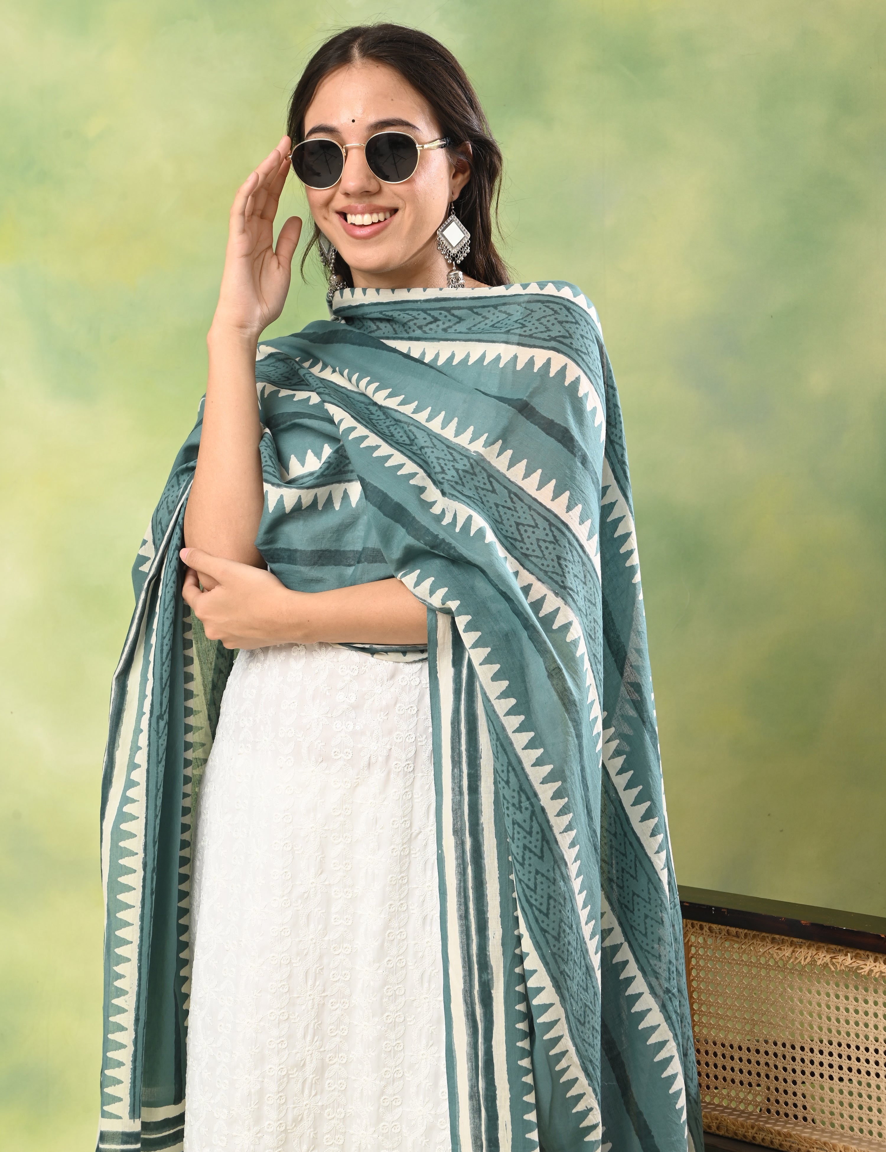 Patang Teal Bagru Dupatta