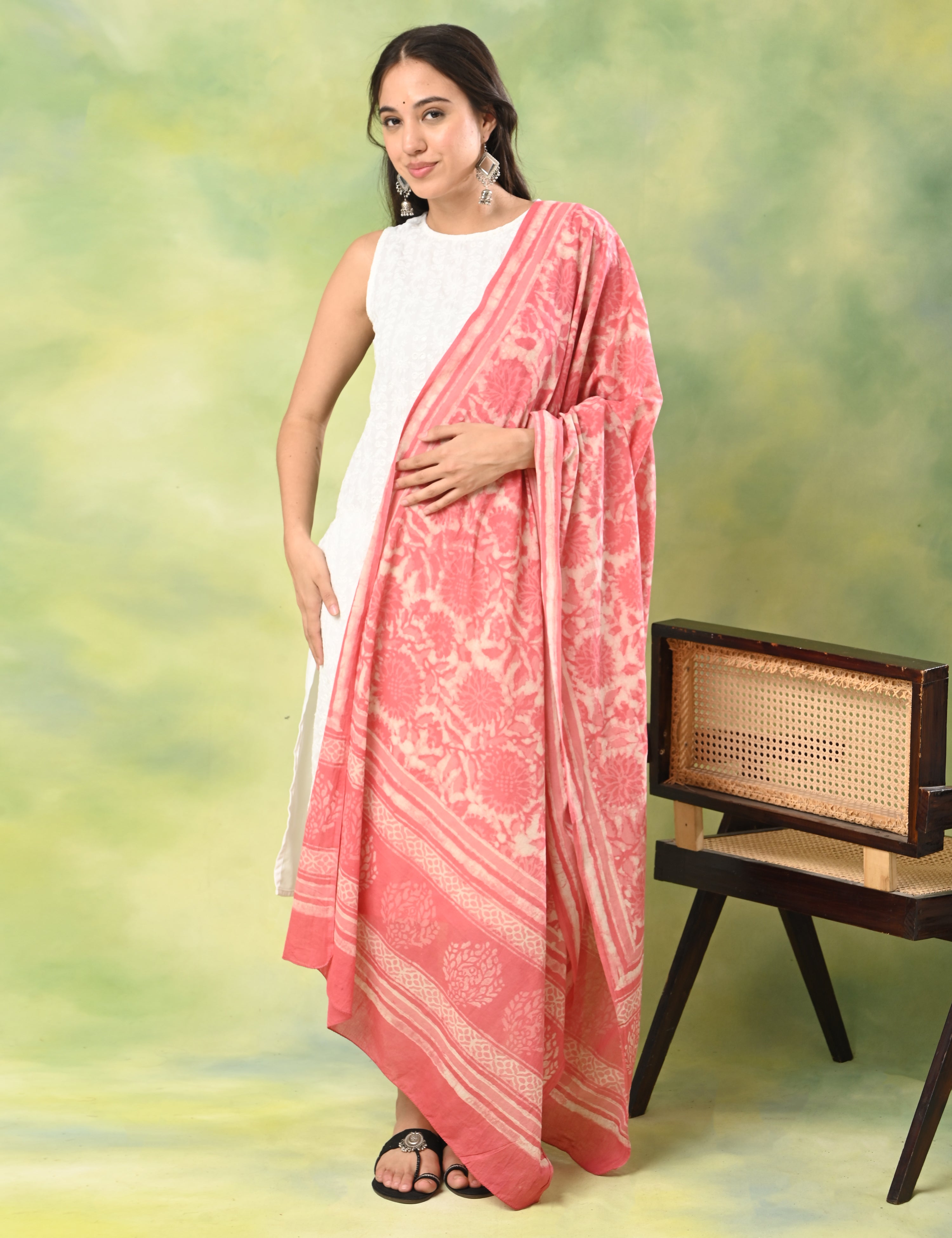 Pushkarini Pink Dabu Print Dupatta