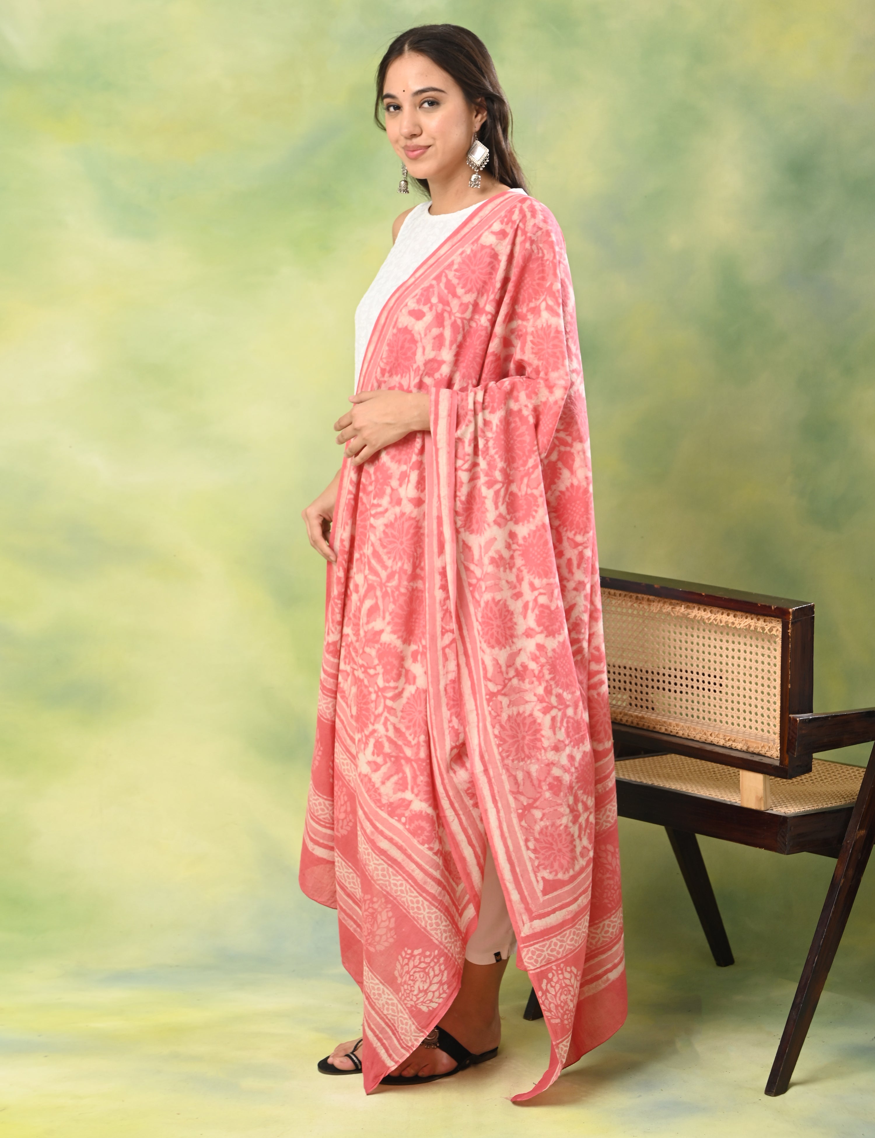 Pushkarini Pink Dabu Print Dupatta