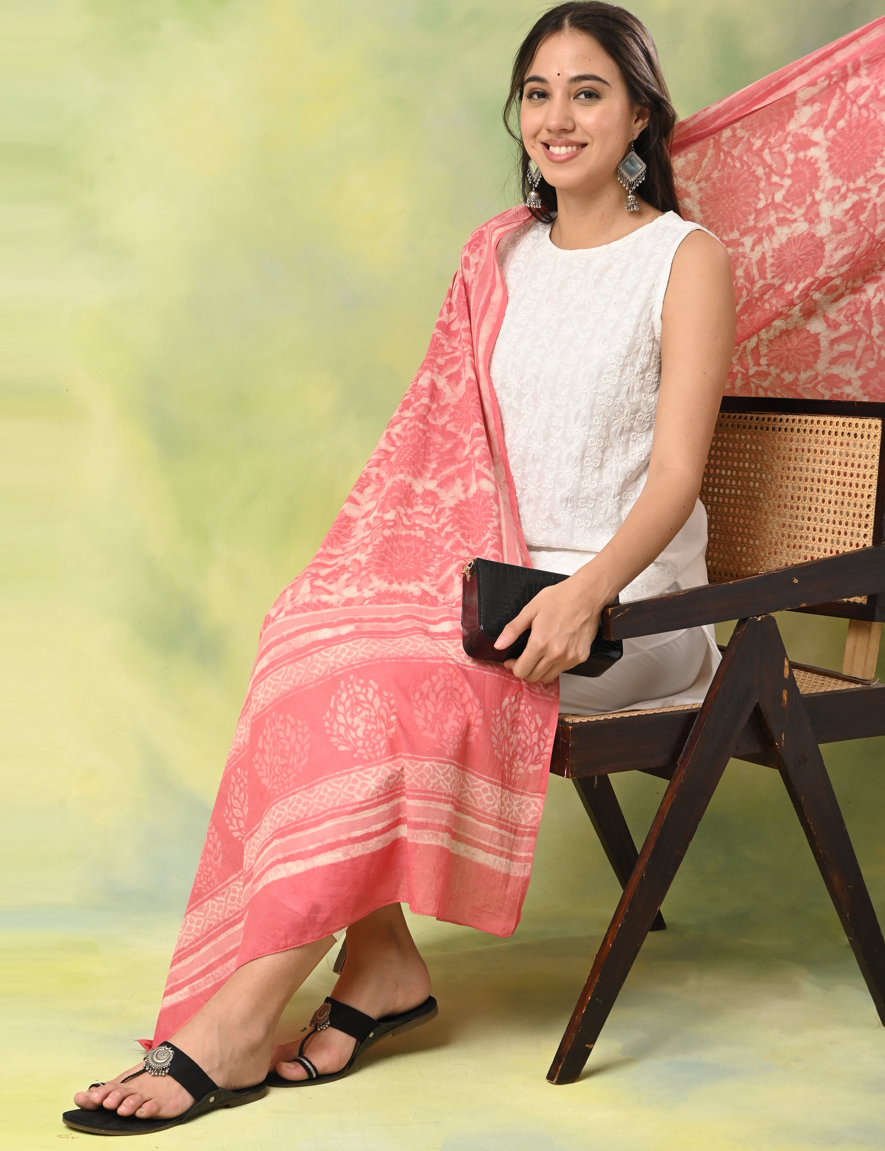 Pushkarini Pink Dabu Print Dupatta