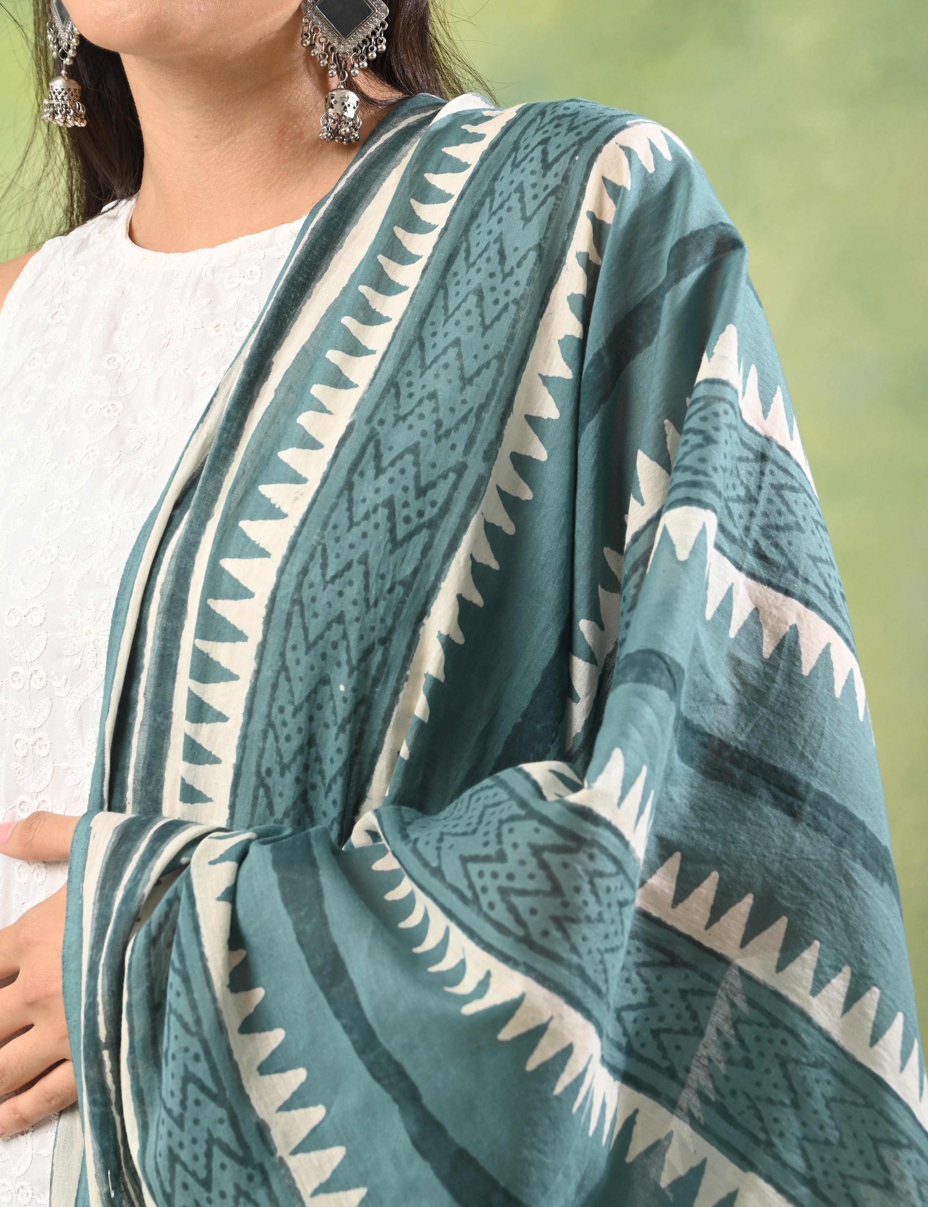 Patang Teal Bagru Dupatta