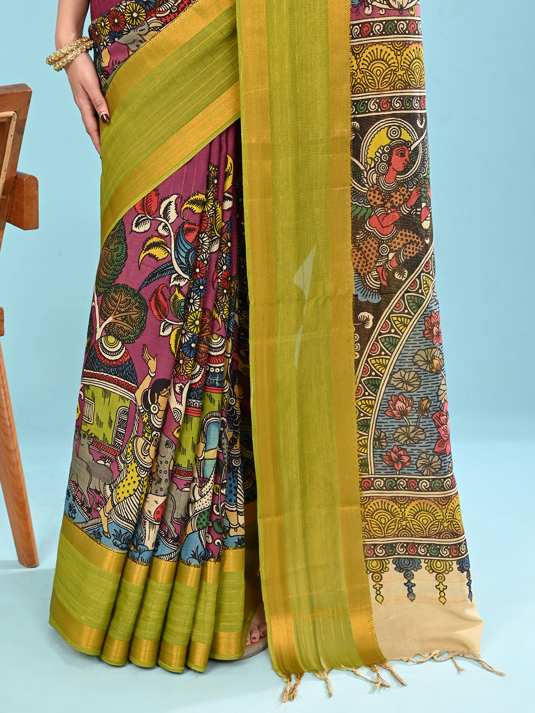 Manjari Purple Pen Kalamkari Saree