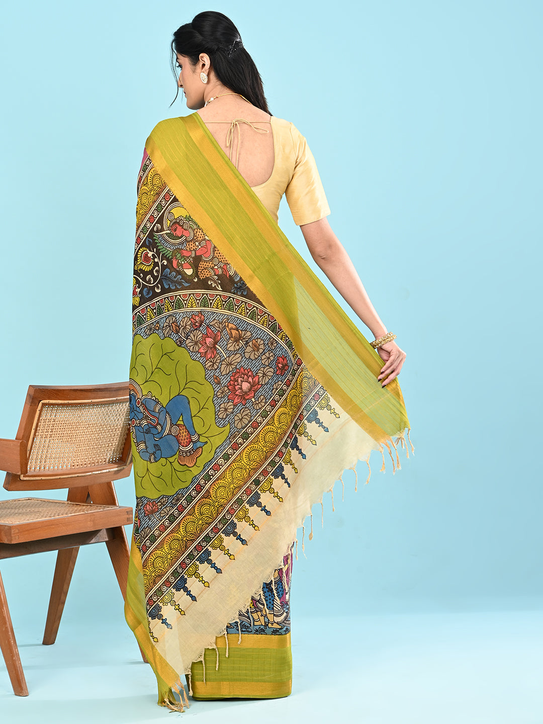 Manjari Purple Pen Kalamkari Saree