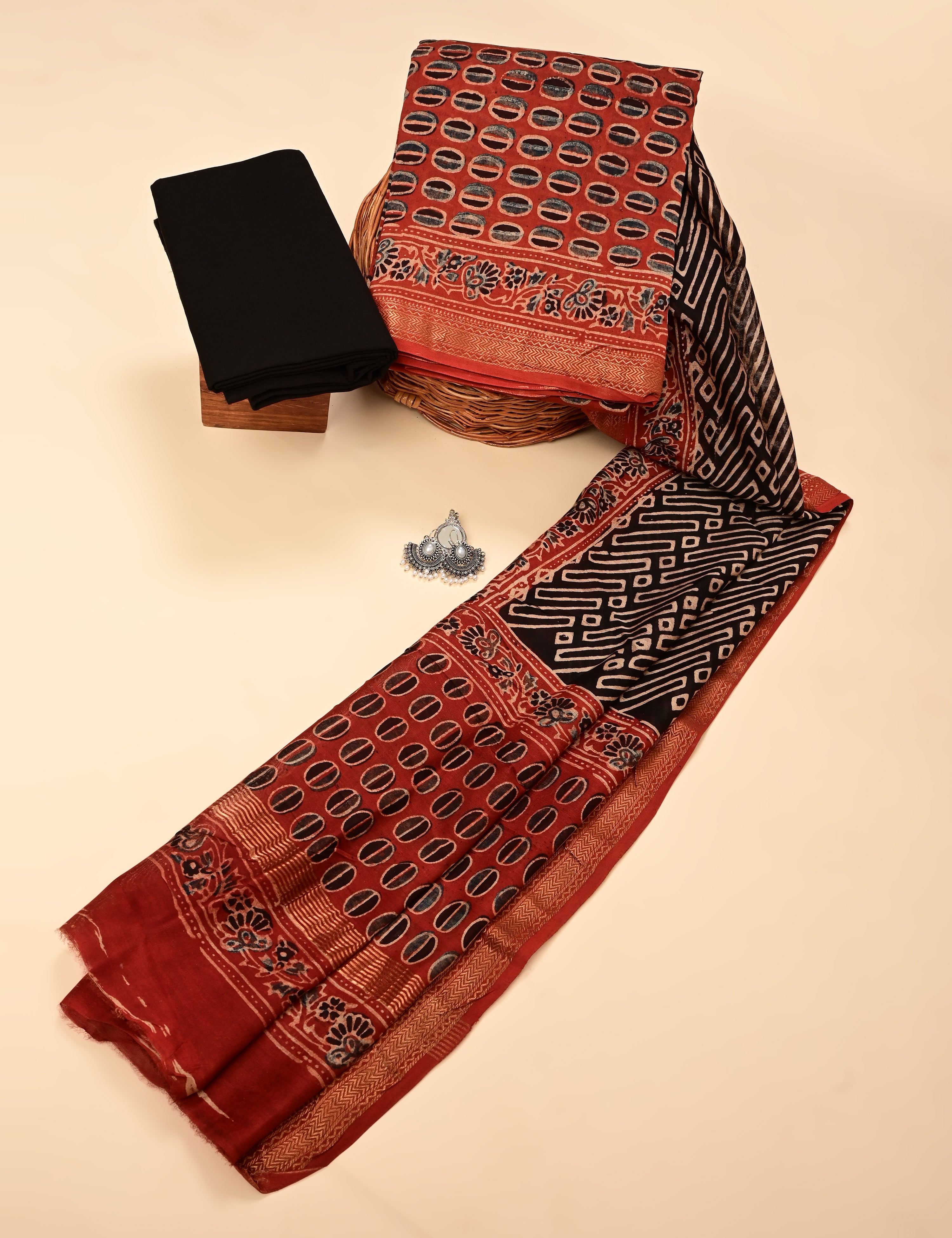 Durga Red Ajrakh Dress Material