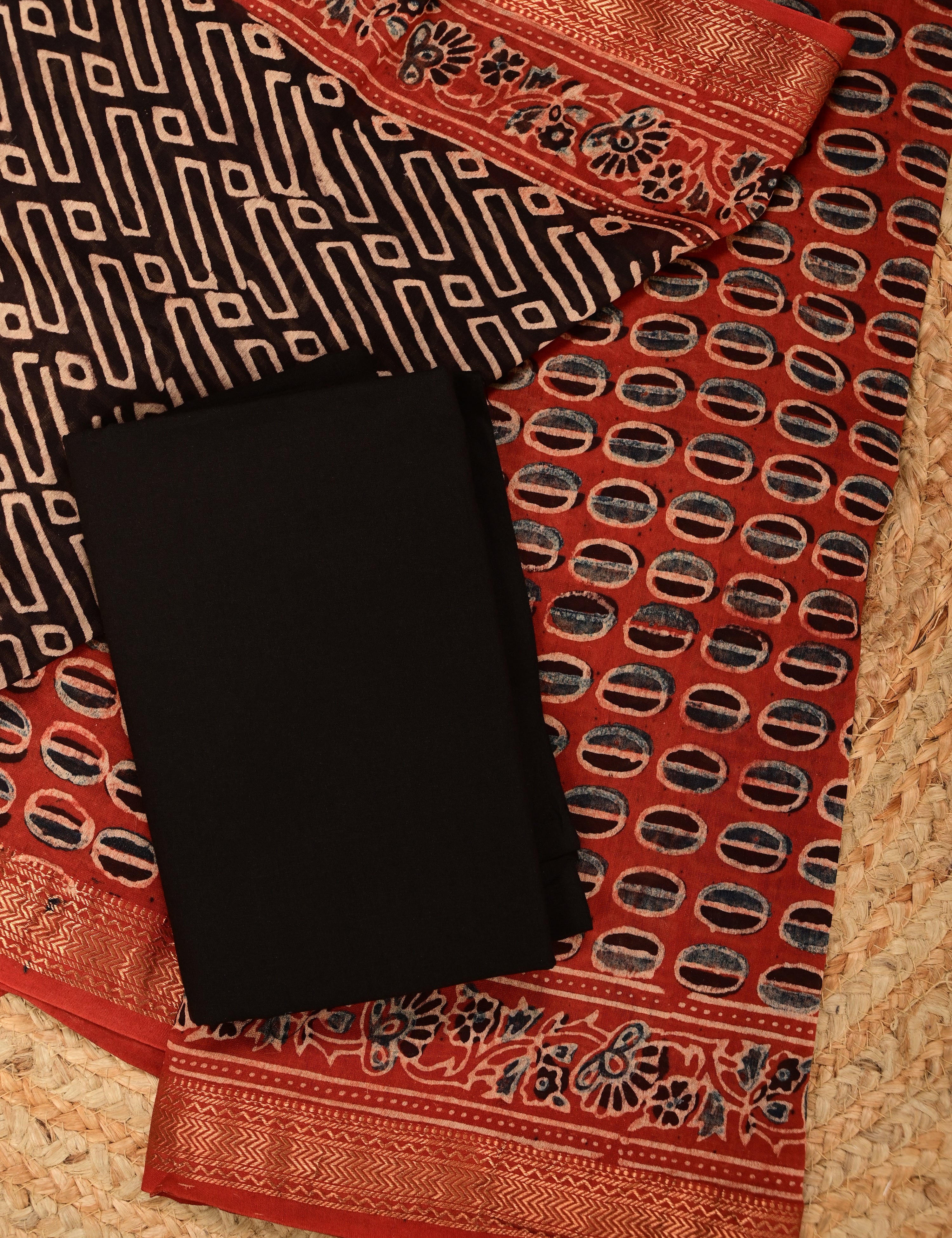 Durga Red Ajrakh Dress Material