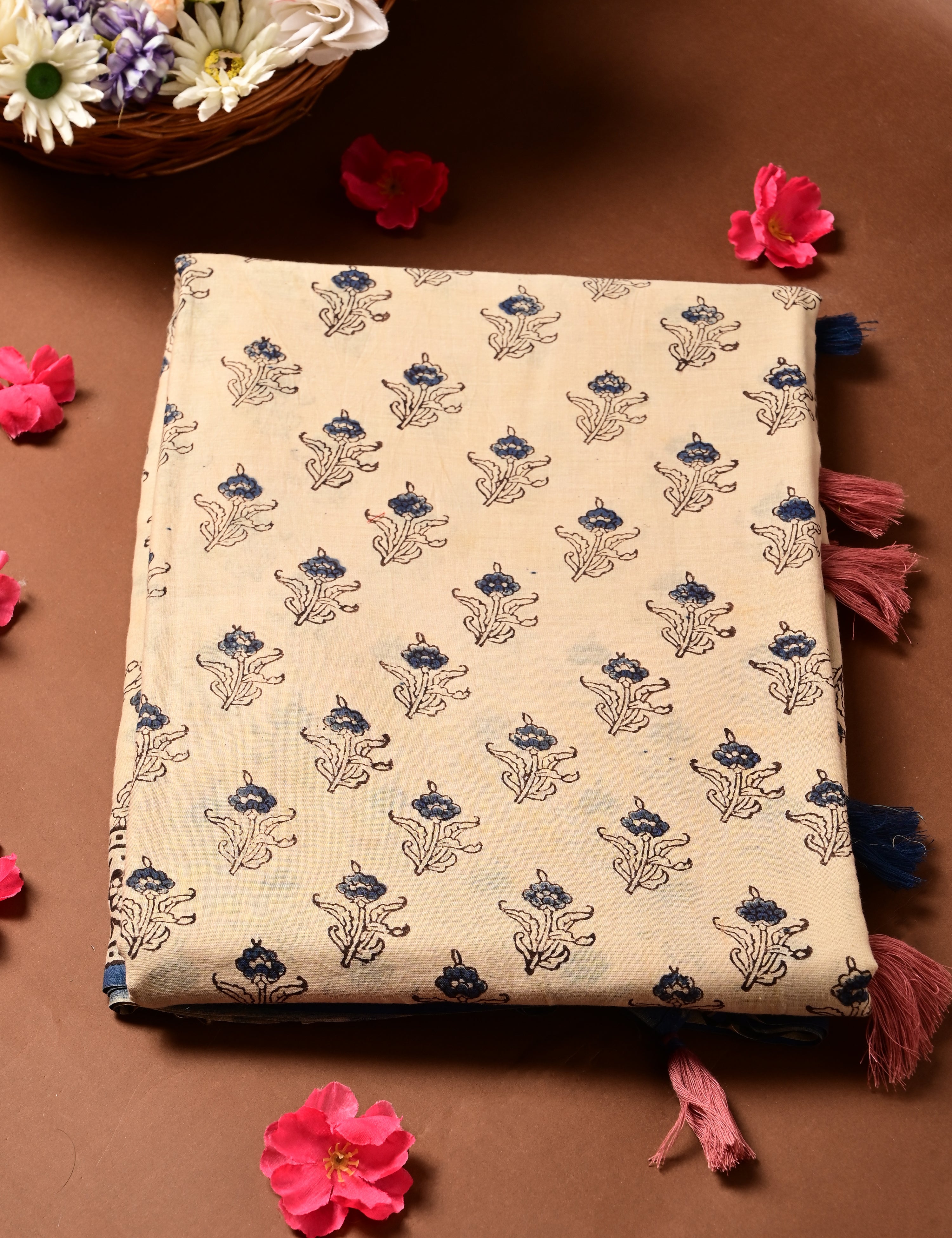 Nisarga Cream Bagru Saree