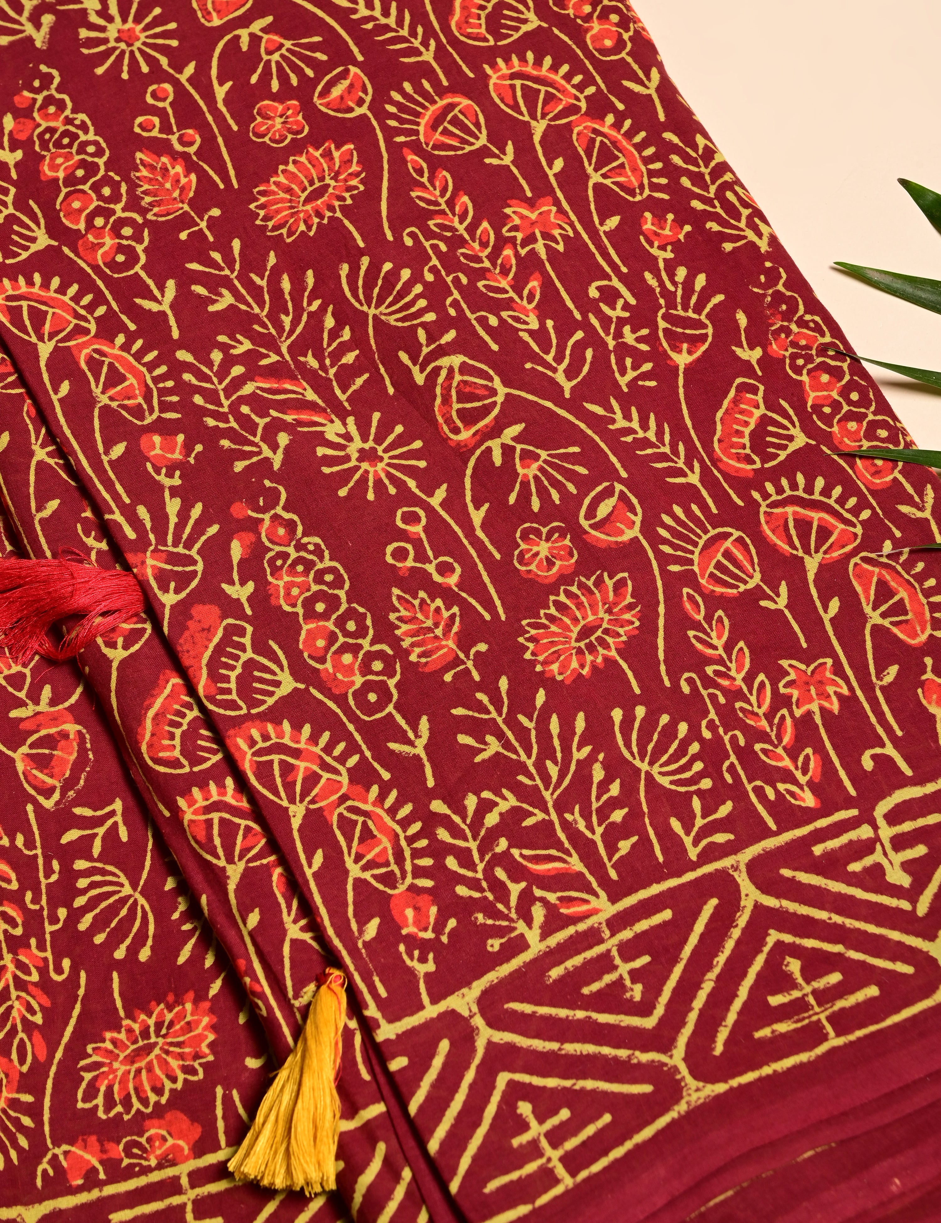 Nisarga Maroon Bagru Saree