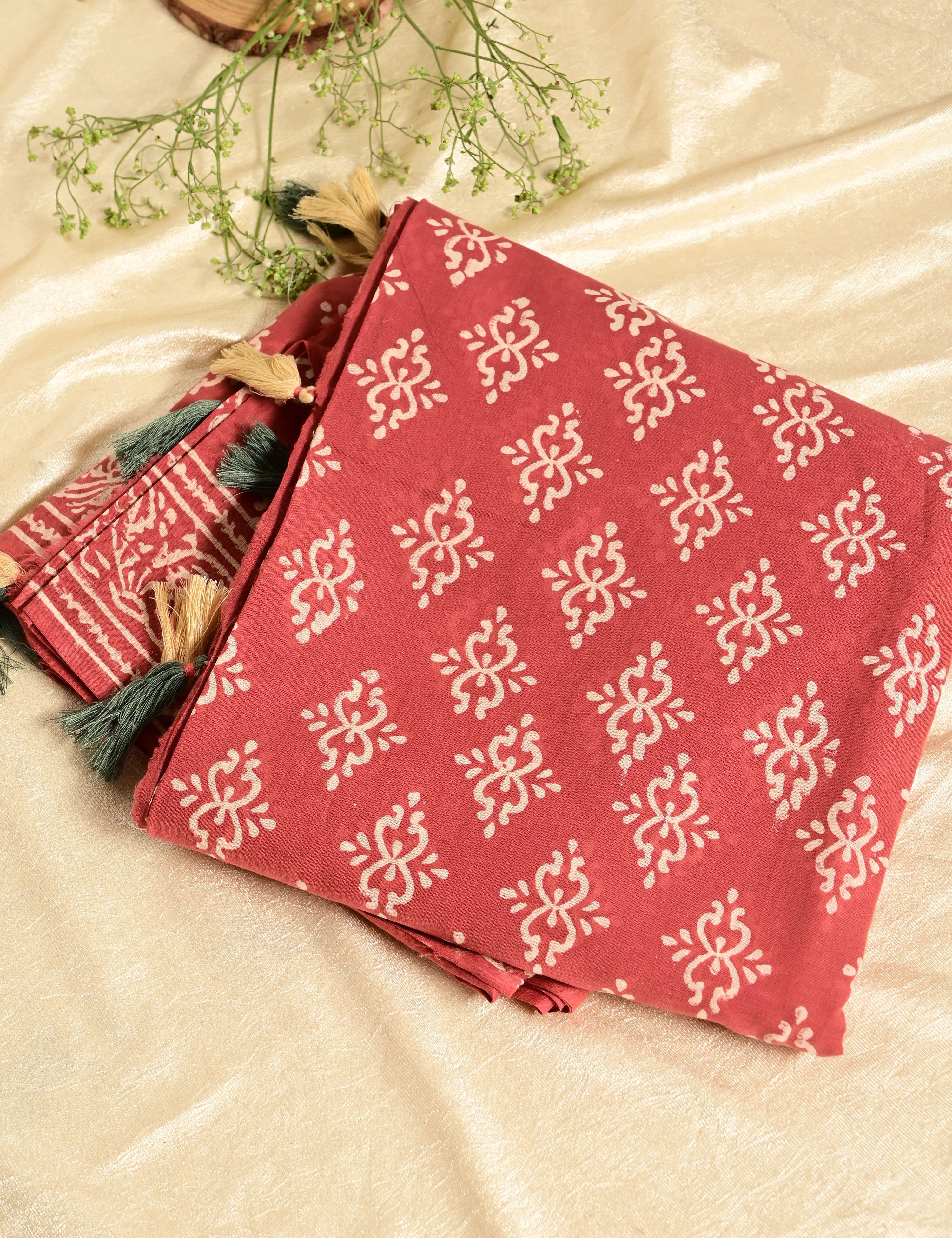 Nisarga Coral Bagru Saree