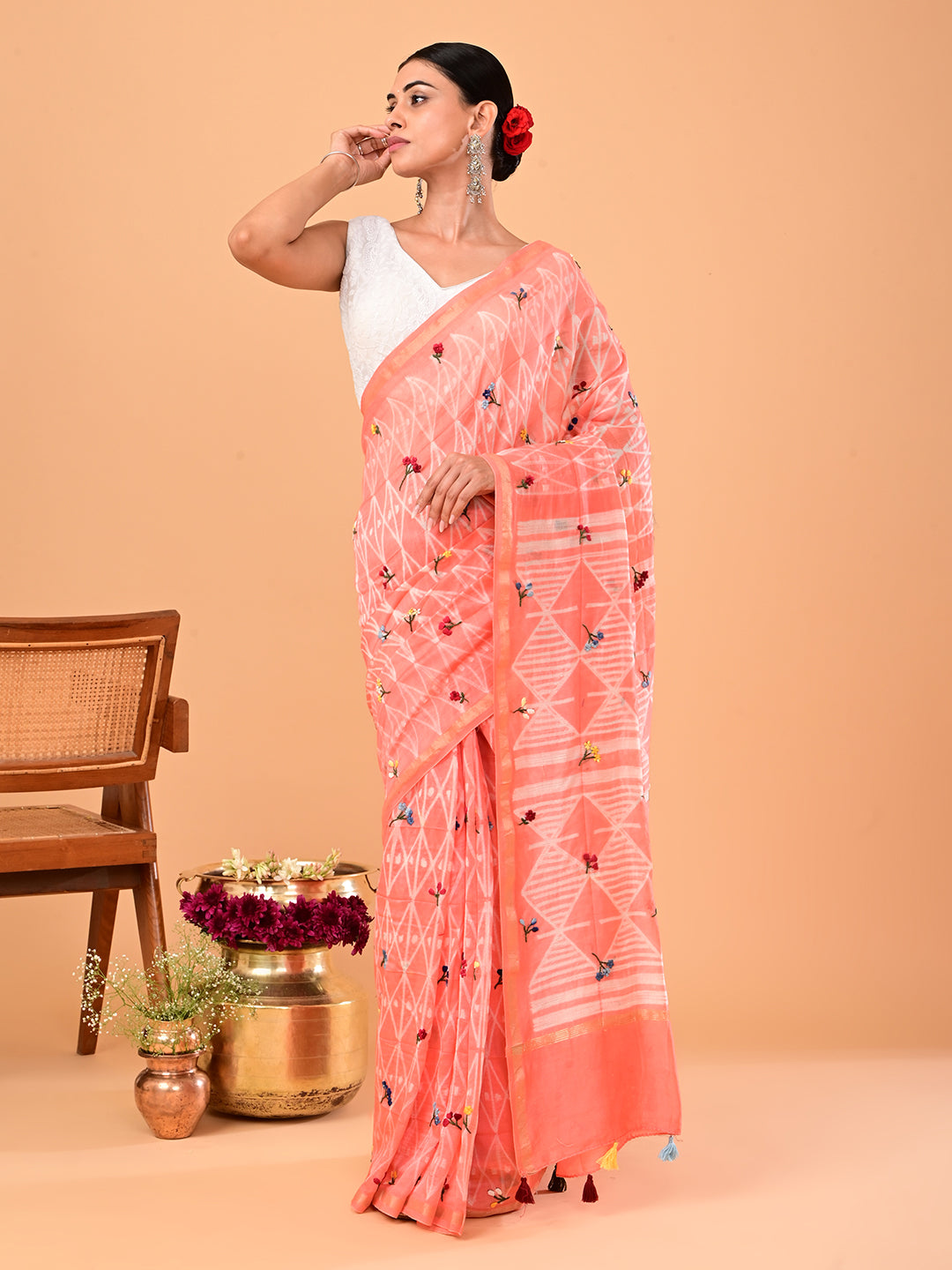 Bagicha Peach Shibori Saree